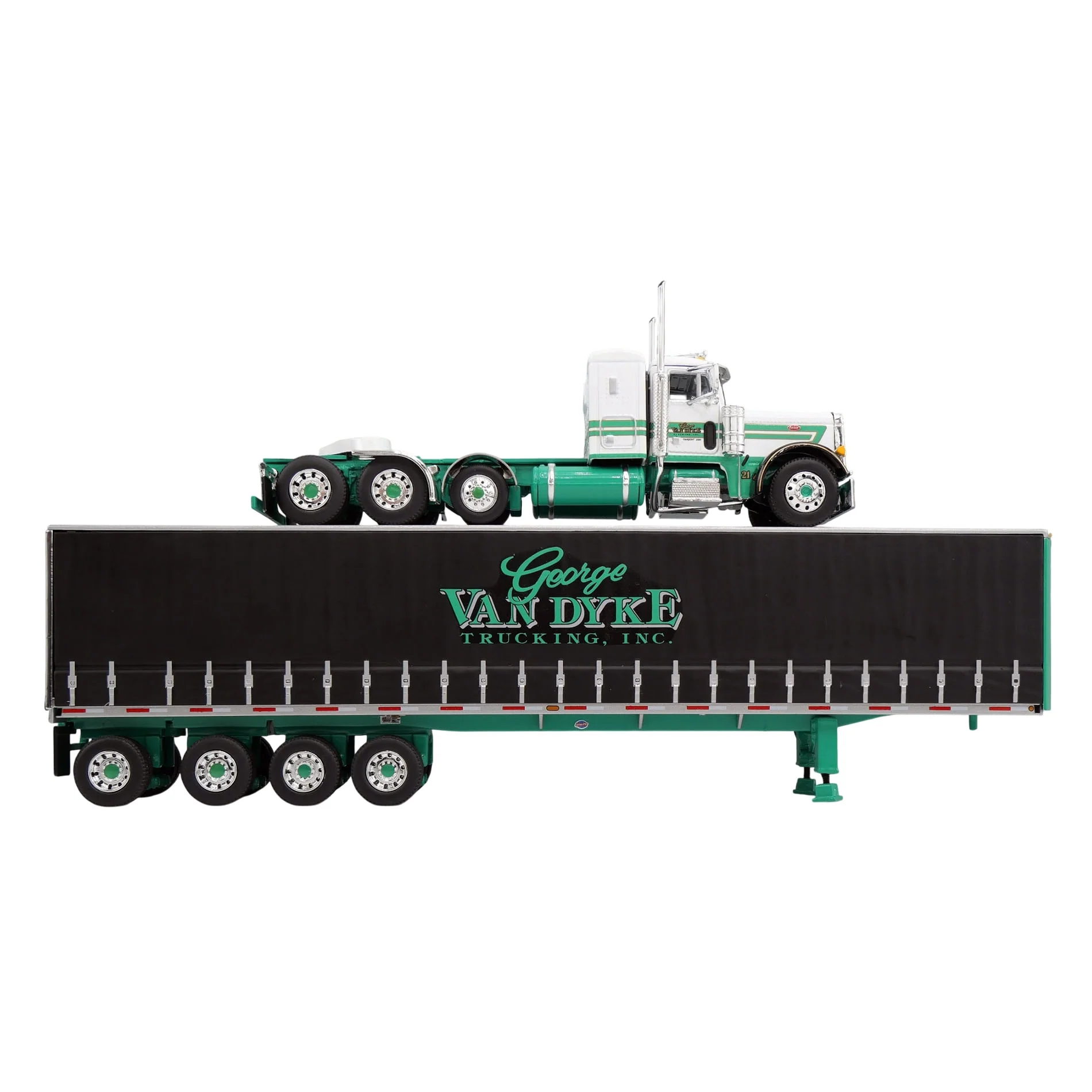 1/64 White Peterbilt 379 Semi Truck with Van Dyke Trucking Curtain-Side Trailer, DCP by First Gear - Image 6