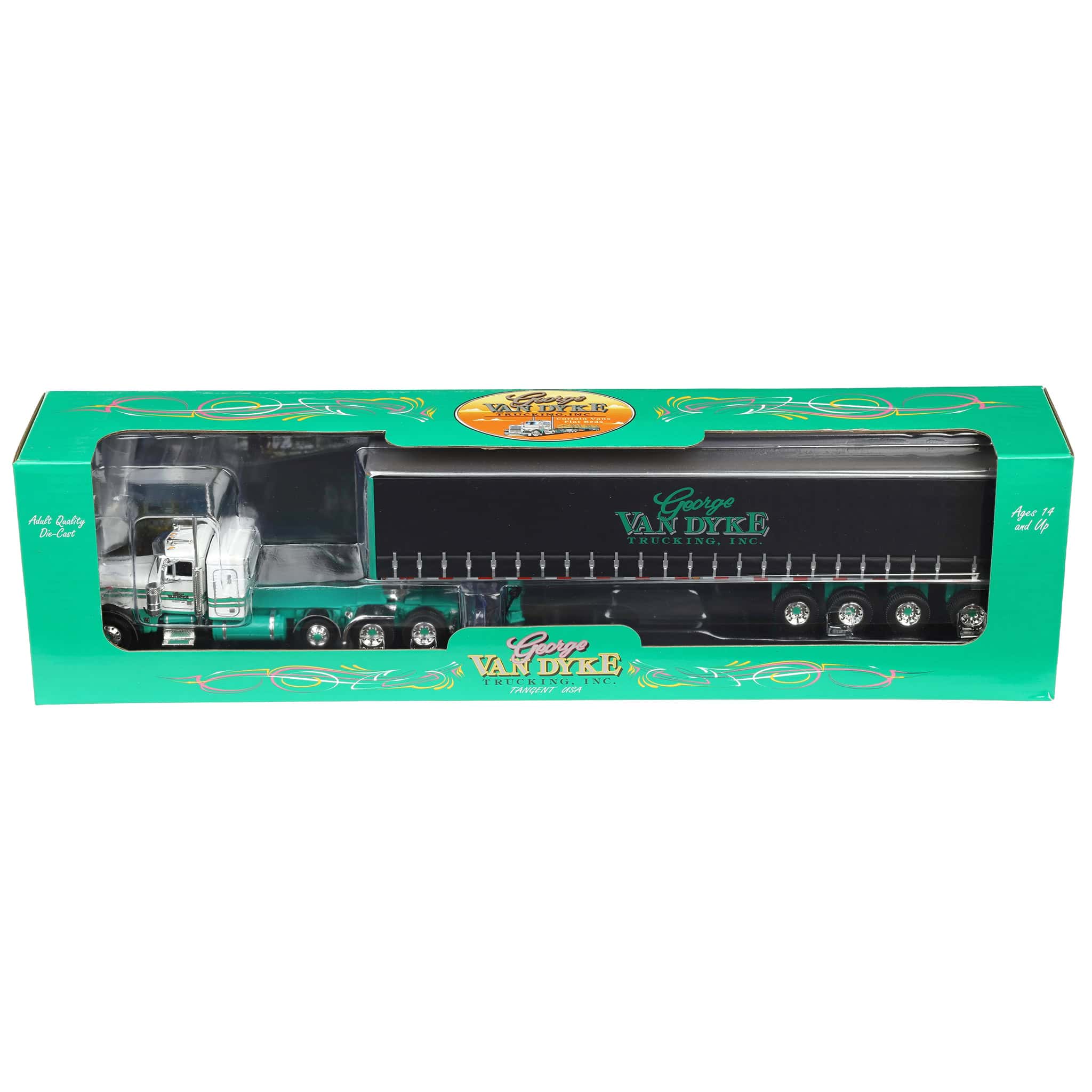 1/64 White Peterbilt 379 Semi Truck with Van Dyke Trucking Curtain-Side Trailer, DCP by First Gear - Image 7