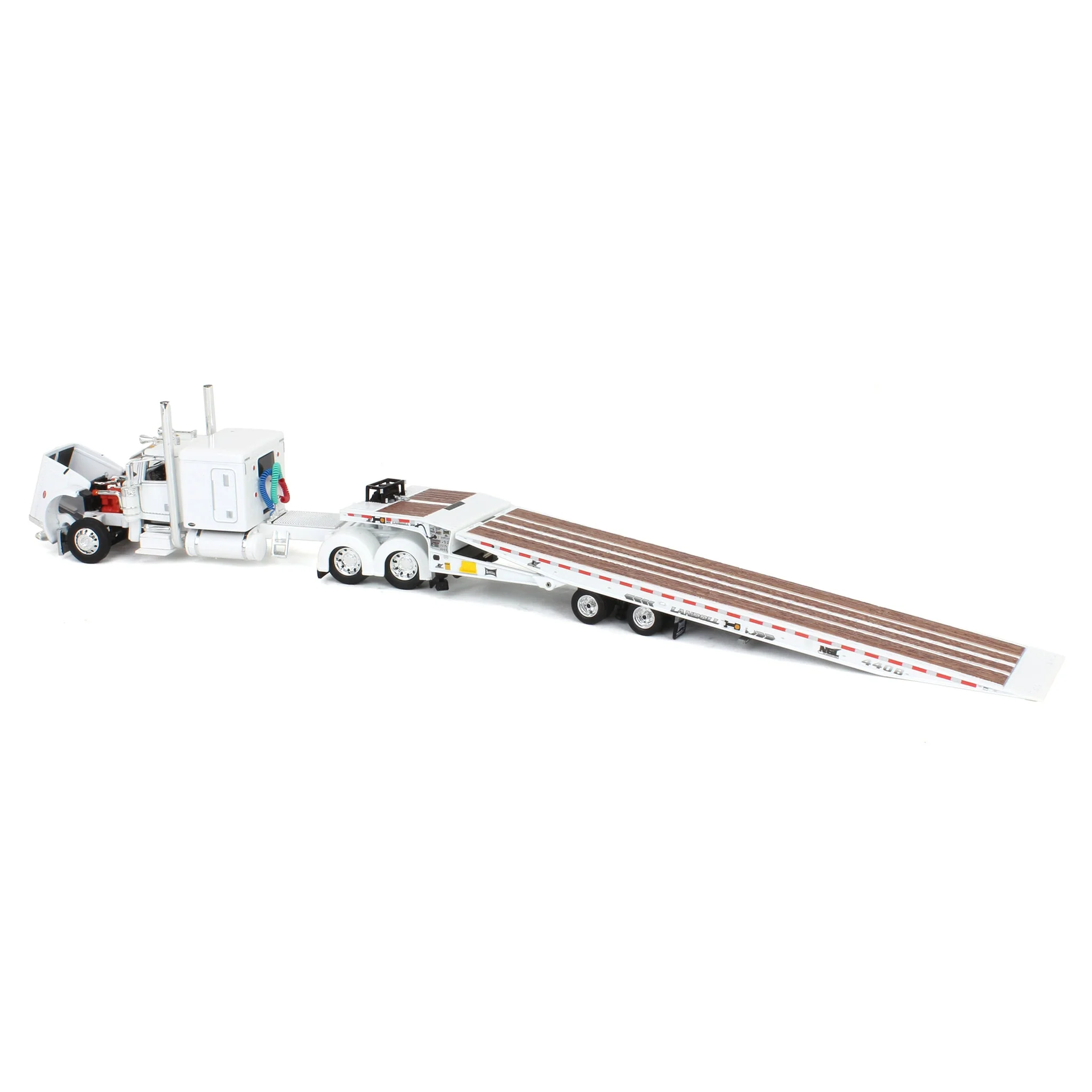 1/64 White Peterbilt 389 with Landoll 440B-50CA Traveling Axle Trailer, DCP by First Gear - Image 4