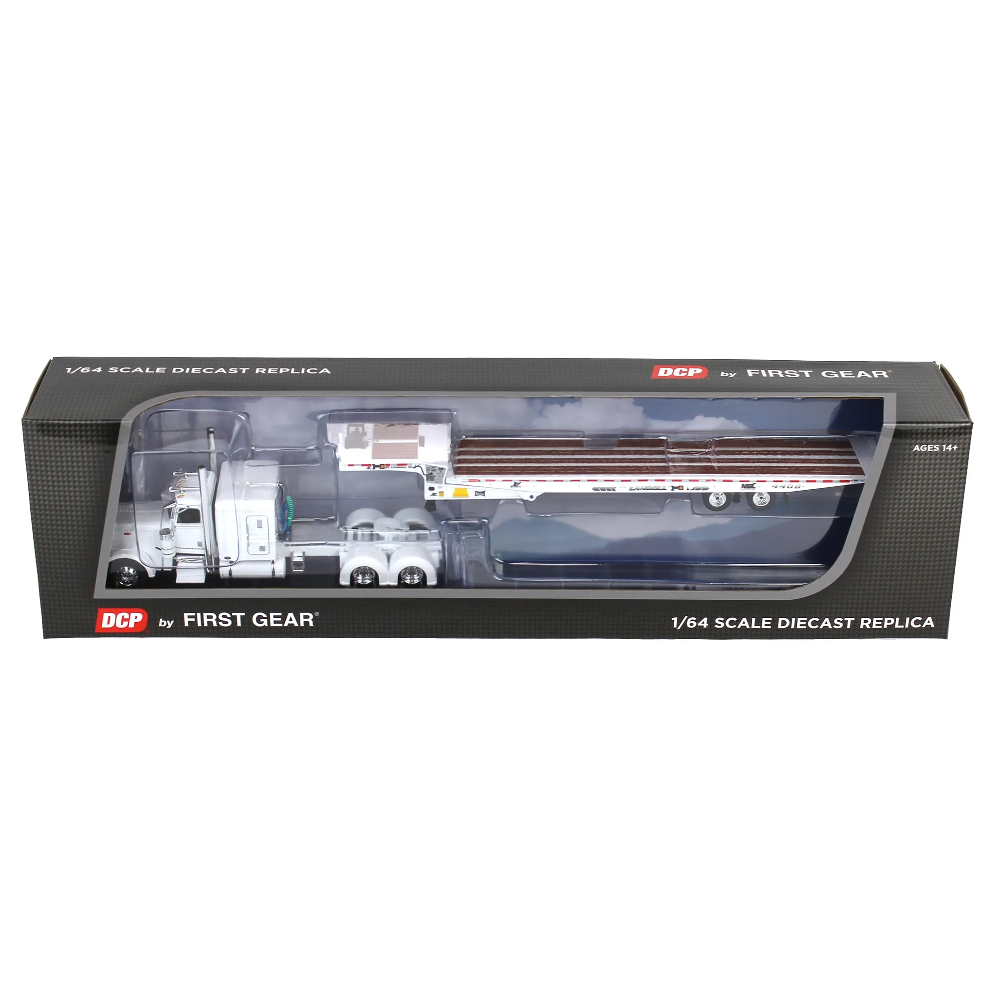 1/64 White Peterbilt 389 with Landoll 440B-50CA Traveling Axle Trailer, DCP by First Gear - Image 5