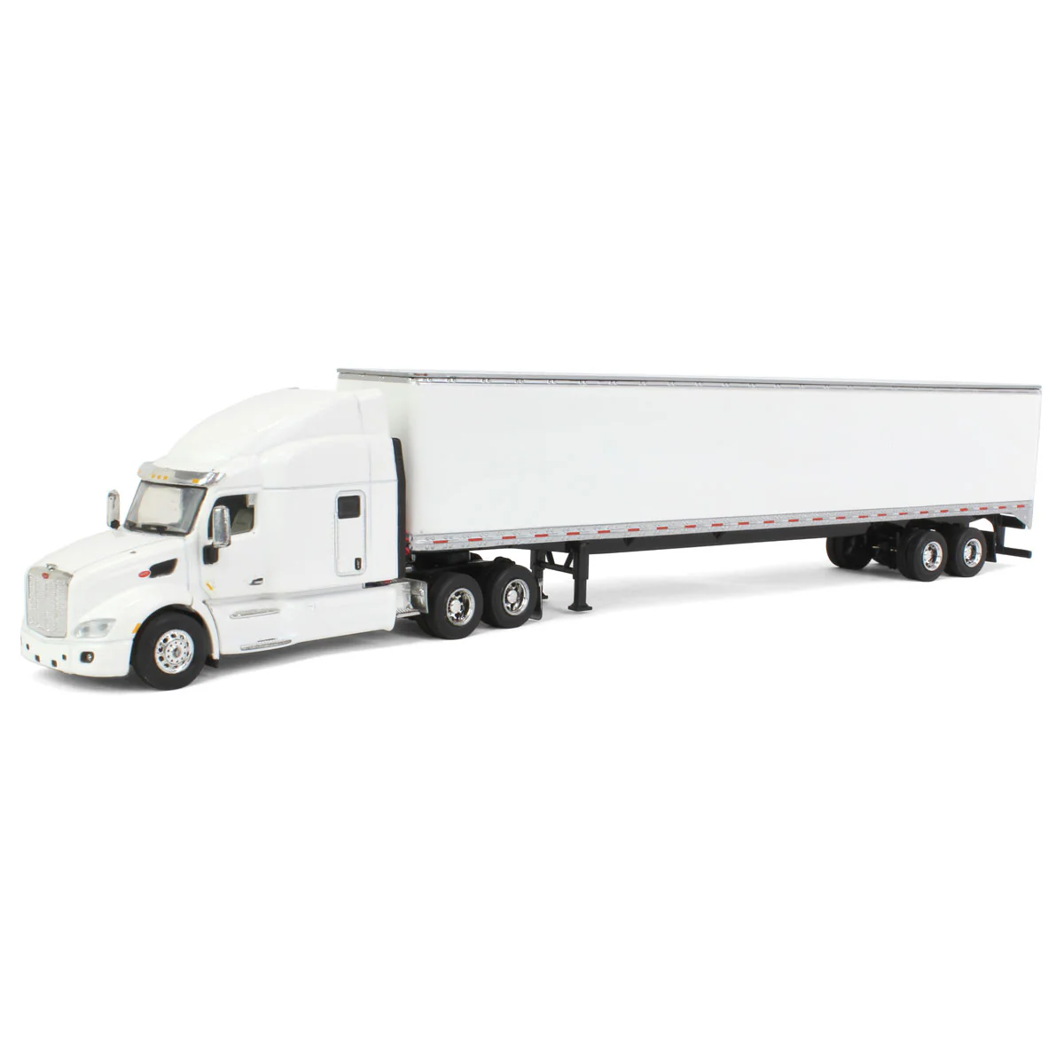 1/64 White Peterbilt 579 Semi Truck with Sleeper Cab & White Trailer with Single Rear Door by SpecCast