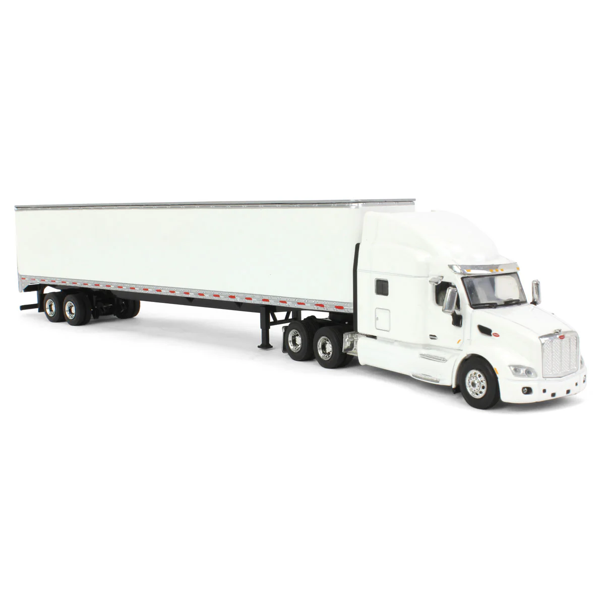 1/64 White Peterbilt 579 Semi Truck with Sleeper Cab & White Trailer with Single Rear Door by SpecCast - Image 2
