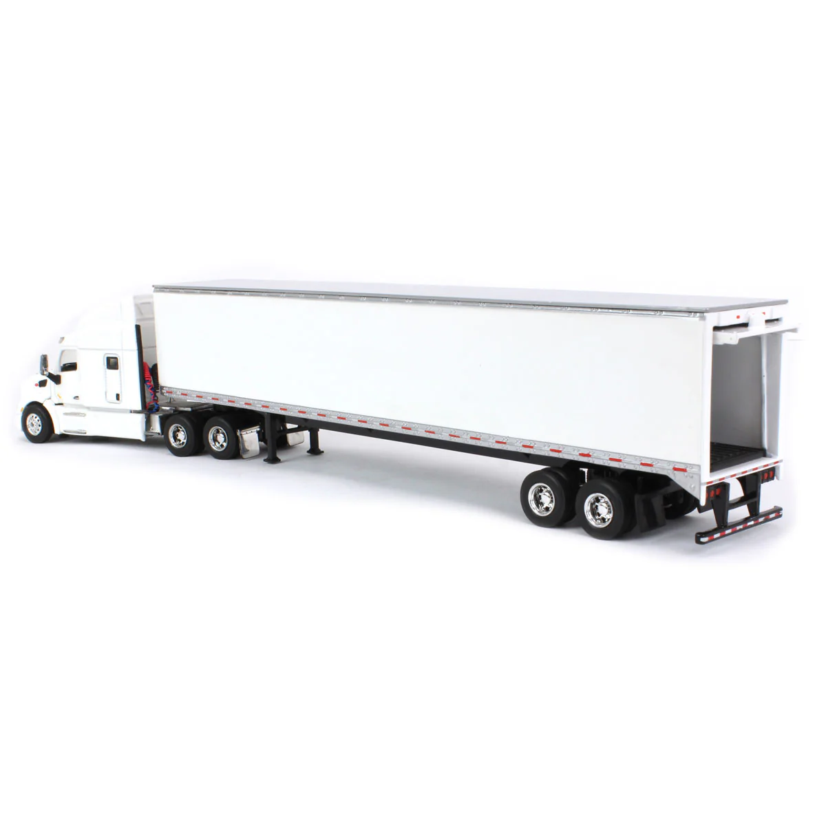 1/64 White Peterbilt 579 Semi Truck with Sleeper Cab & White Trailer with Single Rear Door by SpecCast - Image 4