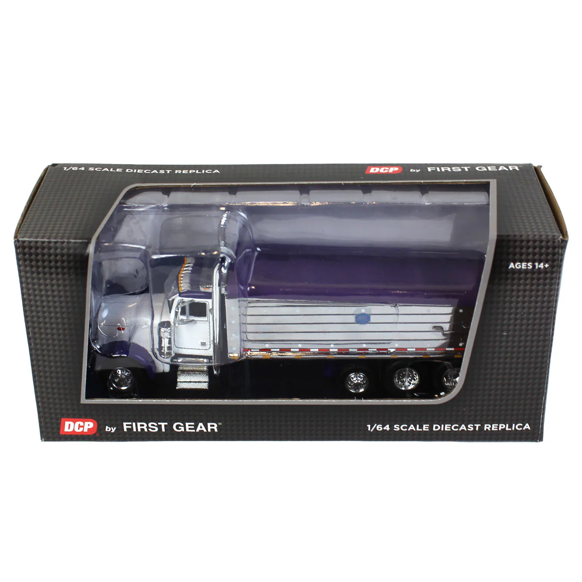 1/64 White/Purple Peterbilt 379 Semi Truck with Tri-axle Chrome MAC Dump Body, DCP by First Gear - Image 5