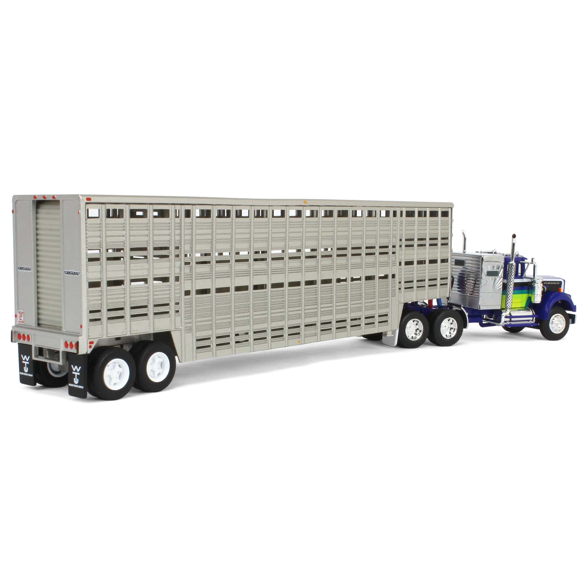 1/64 White Western Star 4900 with Vintage Wilson Livestock Trailer, DCP by First Gear - Image 3