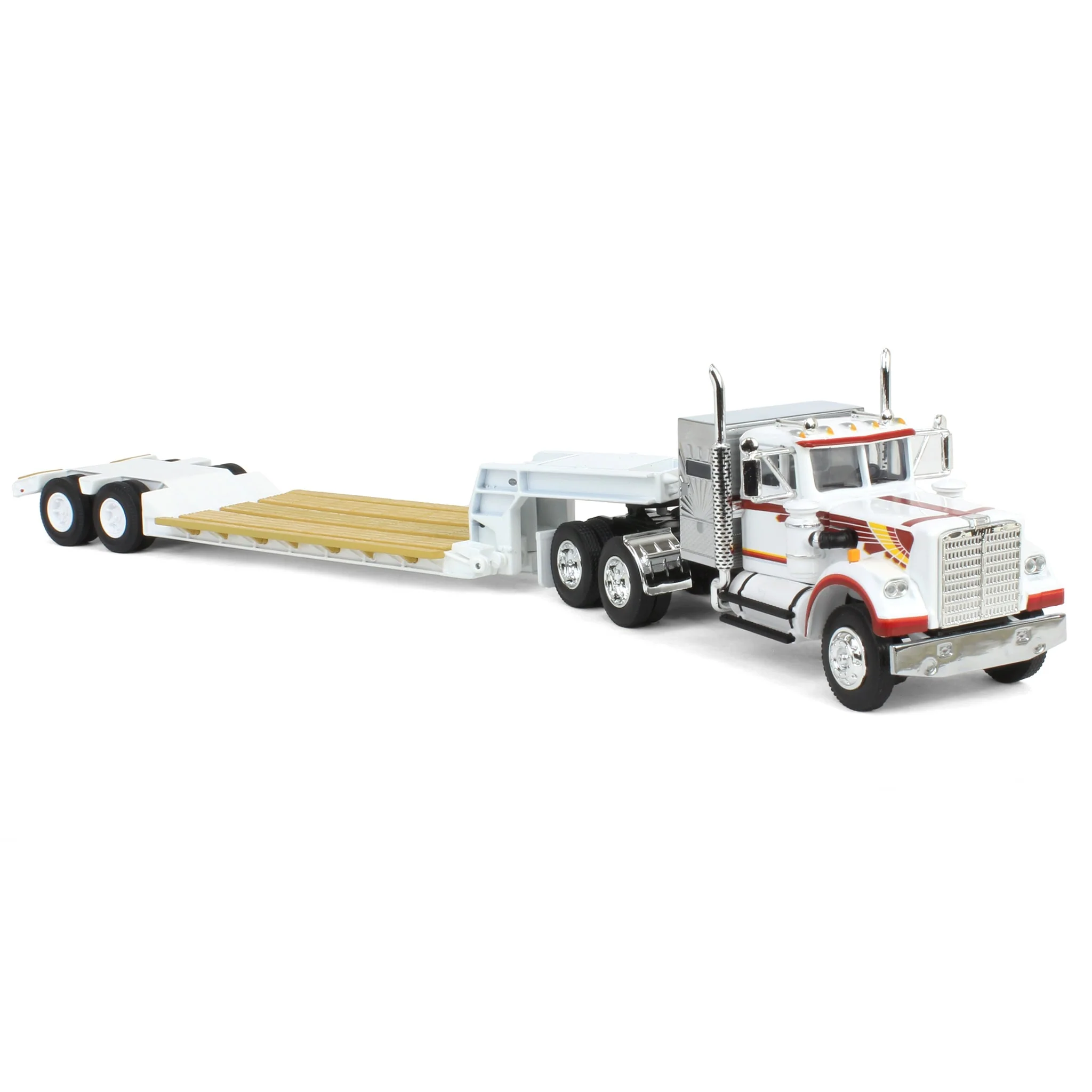 1/64 White Western Star 4900 Semi Truck with 36in Vintage Sleeper & Rogers Vintage Lowboy Trailer, DCP by First Gear - Image 2