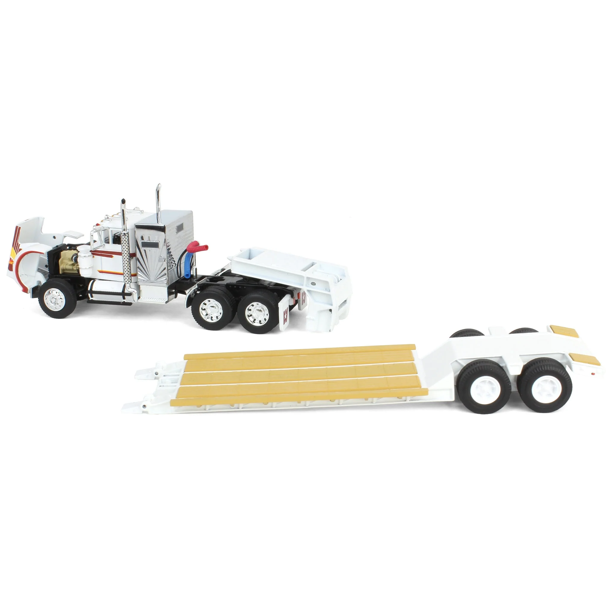 1/64 White Western Star 4900 Semi Truck with 36in Vintage Sleeper & Rogers Vintage Lowboy Trailer, DCP by First Gear - Image 4