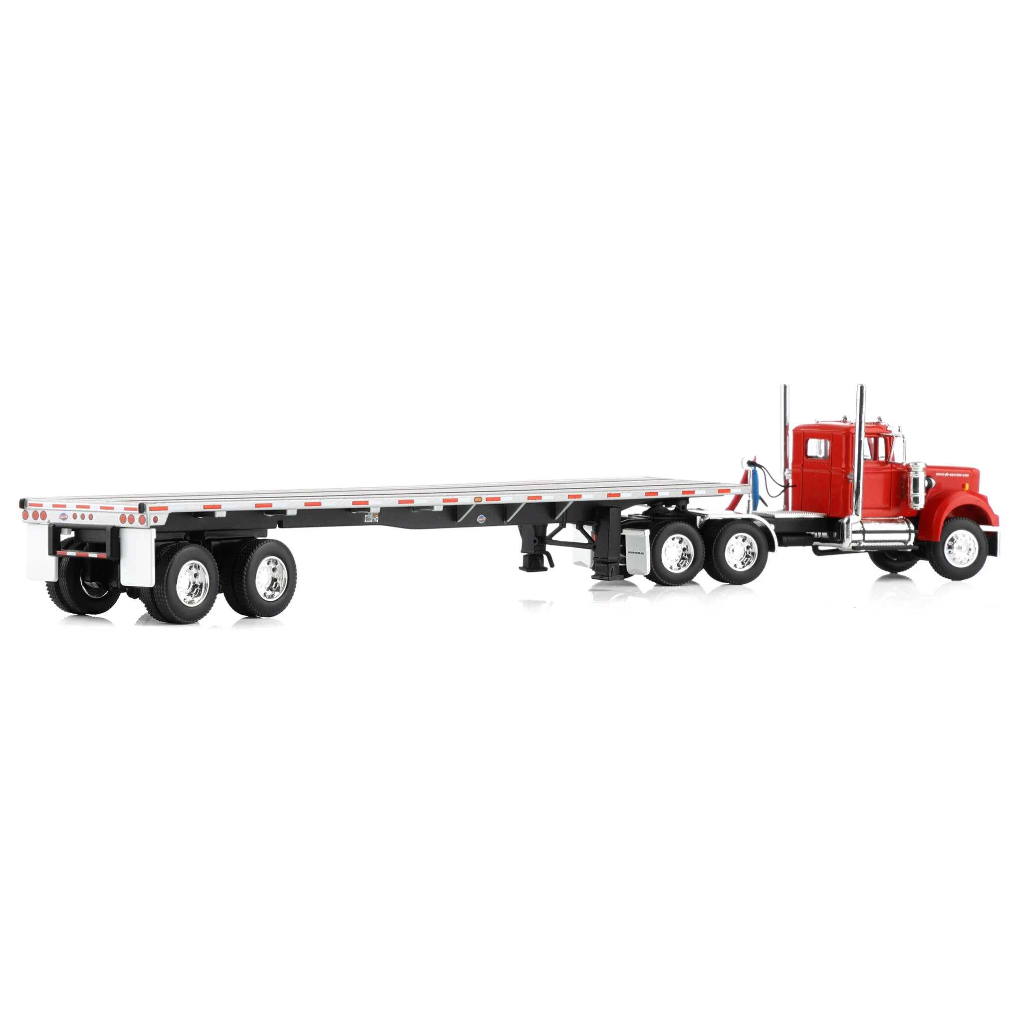 1/64 White Western Star Day Cab with 48ft Utility Flatbed Trailer, Viper Red, DCP by First Gear - Image 3