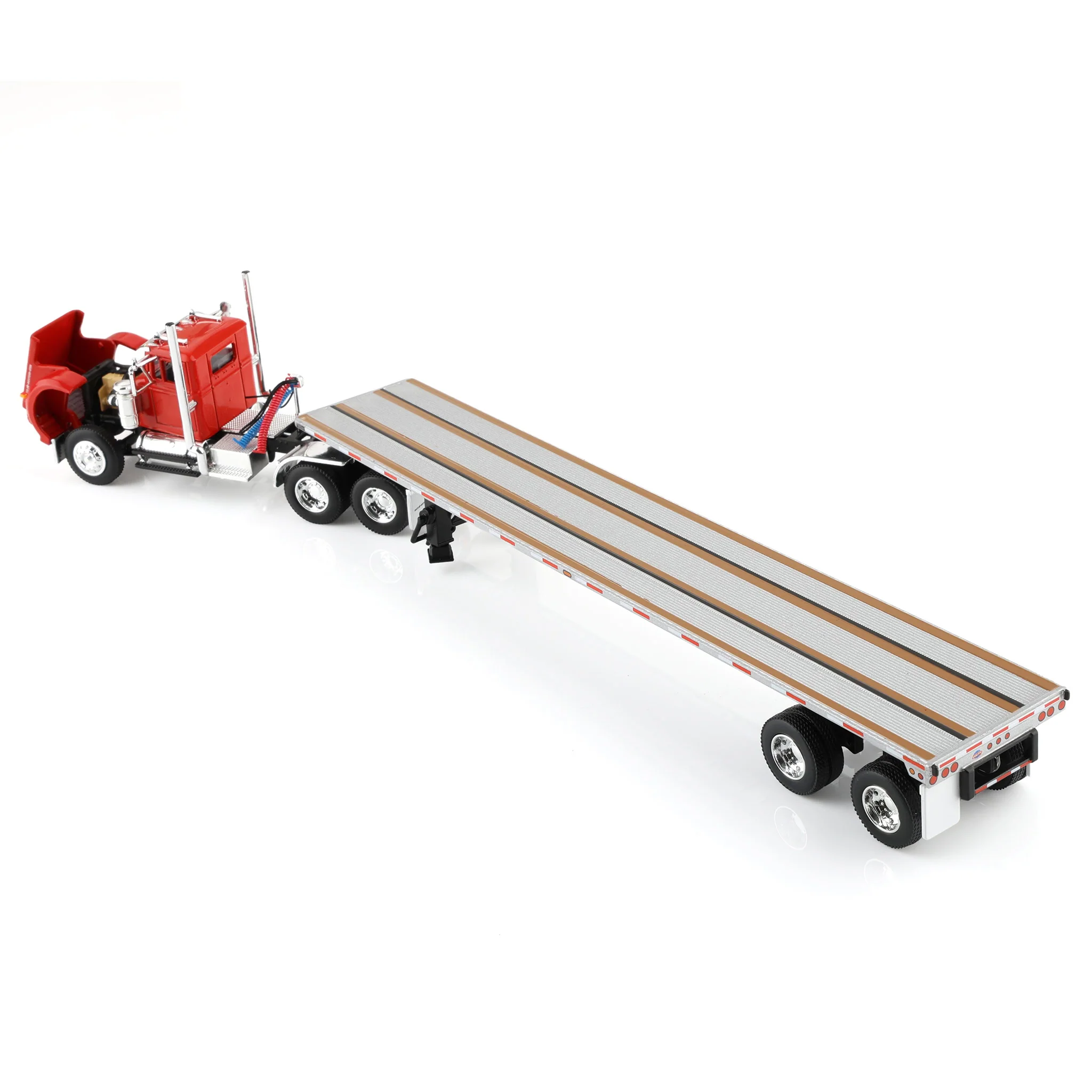 1/64 White Western Star Day Cab with 48ft Utility Flatbed Trailer, Viper Red, DCP by First Gear - Image 4