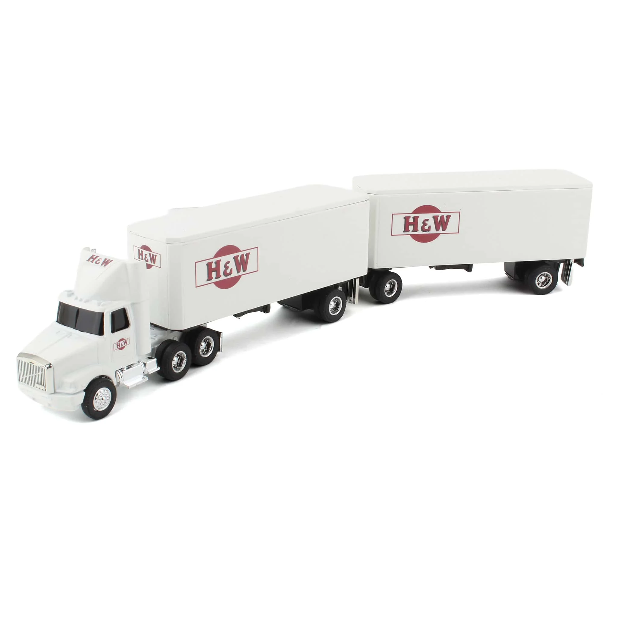1/64 WhiteGMC Aero Conventional Cab Semi Truck with Pup Trailers, H&W by ERTL - Image 2