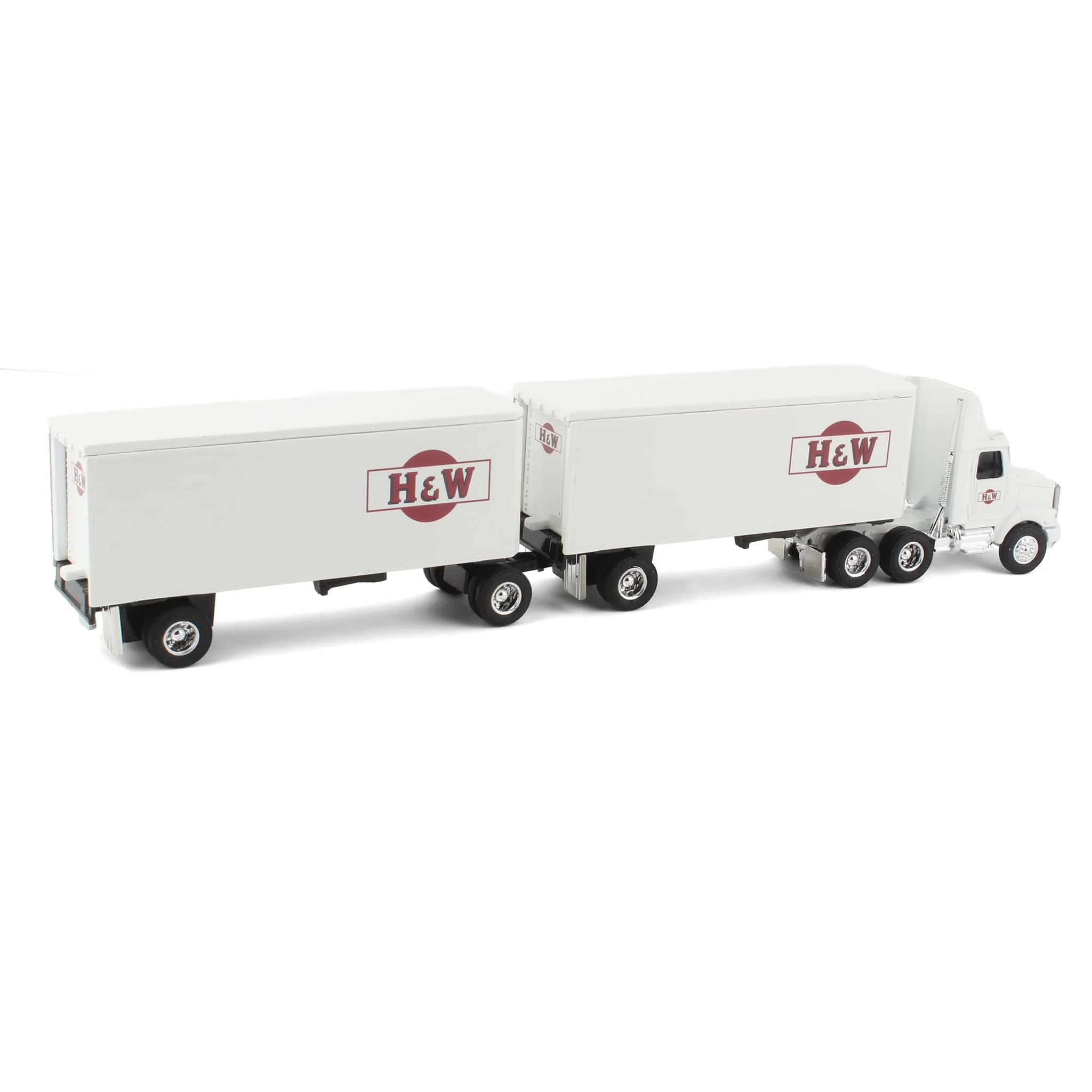 1/64 WhiteGMC Aero Conventional Cab Semi Truck with Pup Trailers, H&W by ERTL - Image 3