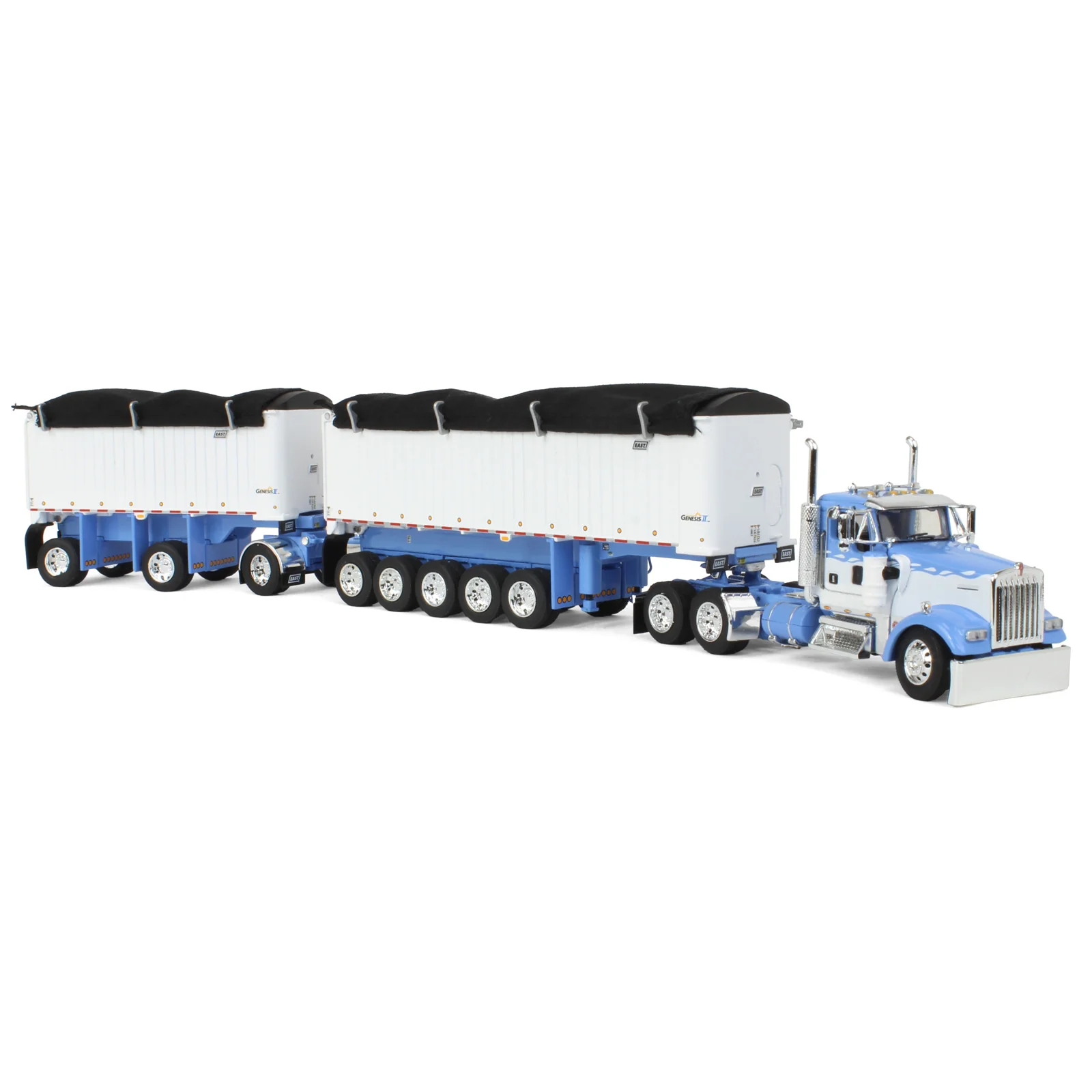 1/64 Wisteria/White Kenworth W900L with 31ft & 20ft End Dump Trailers, DCP by First Gear - Image 2