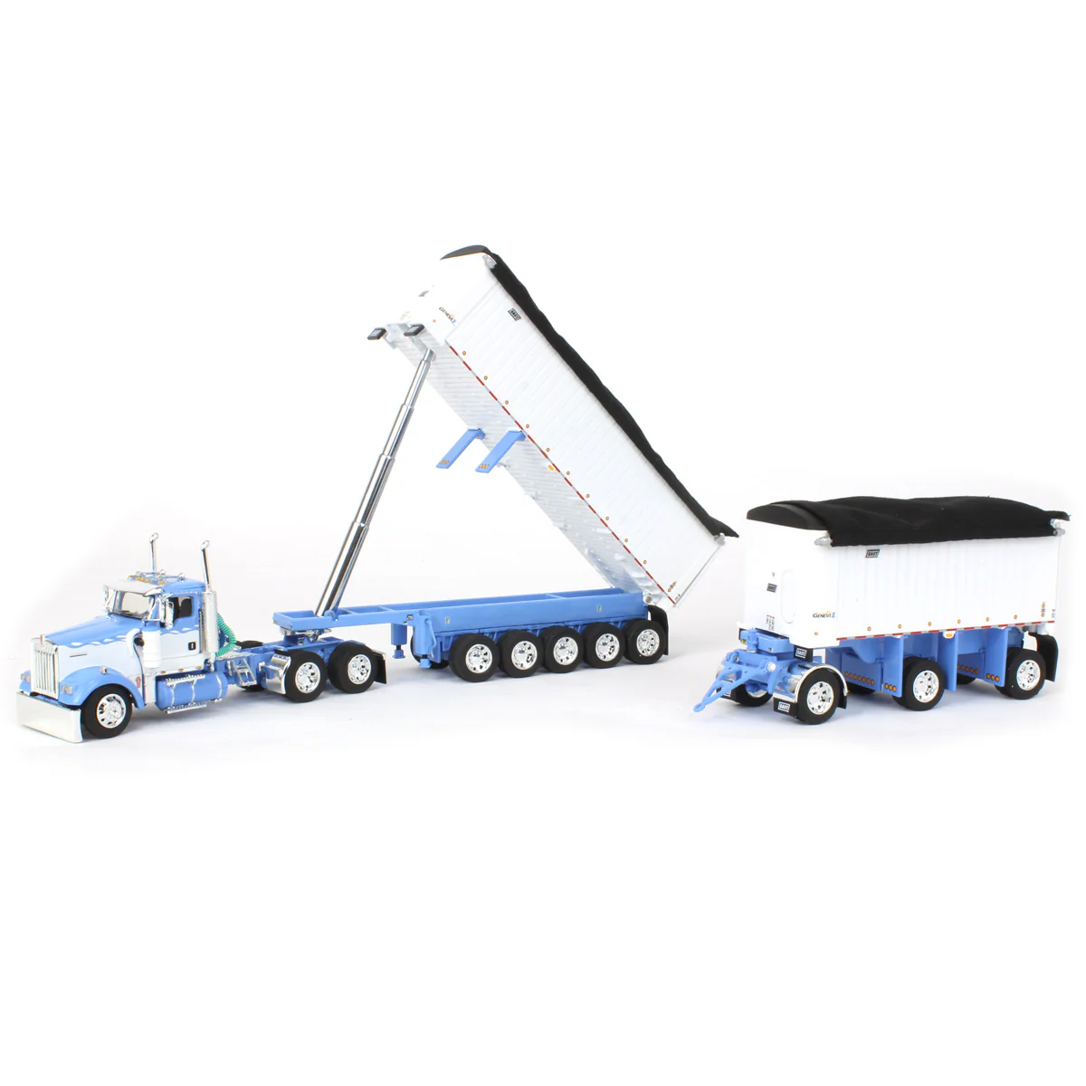 1/64 Wisteria/White Kenworth W900L with 31ft & 20ft End Dump Trailers, DCP by First Gear - Image 5