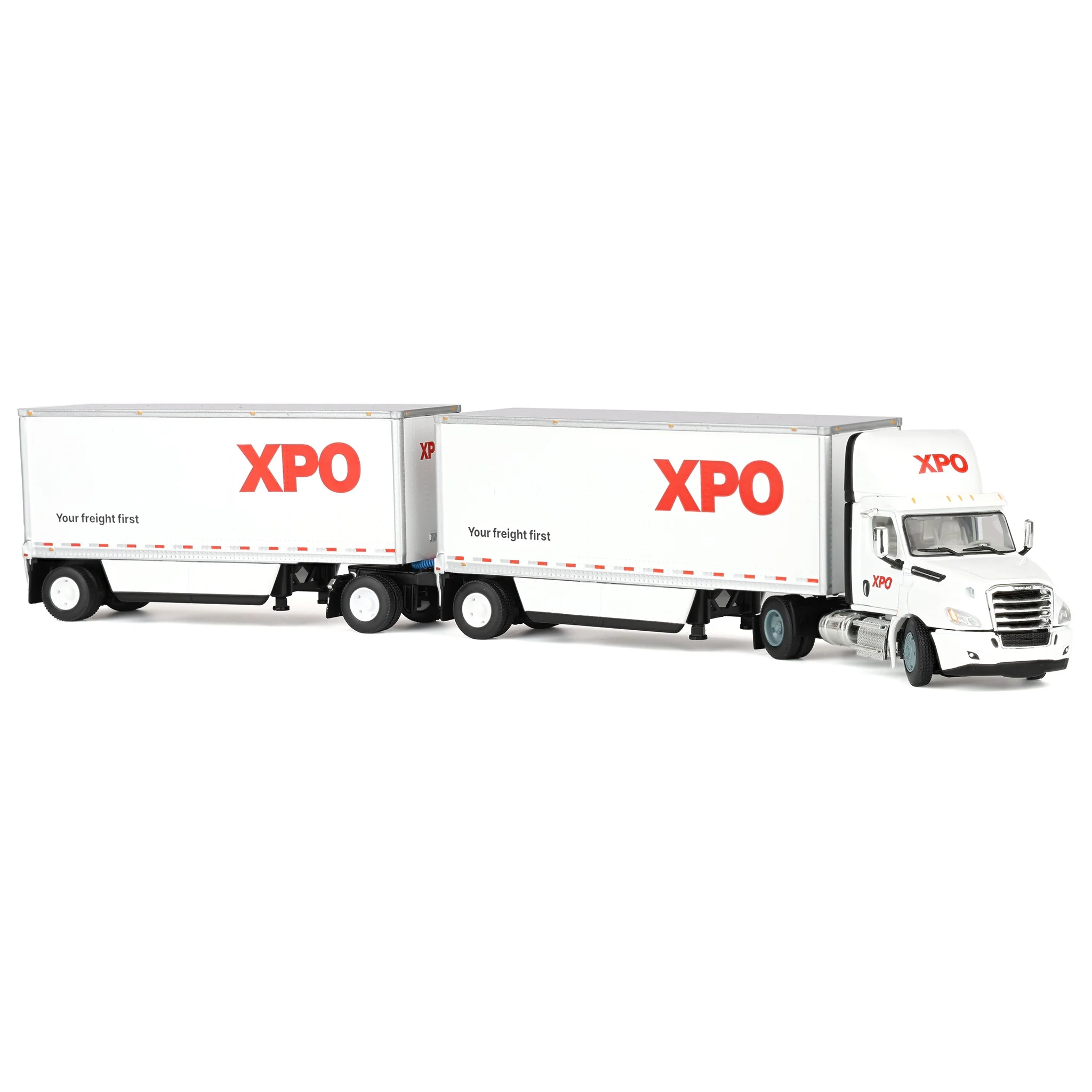 1/64 XPO Freightliner Cascadia Semi Truck with Pup Trailers, Canadian Version, DCP by First Gear - Image 2