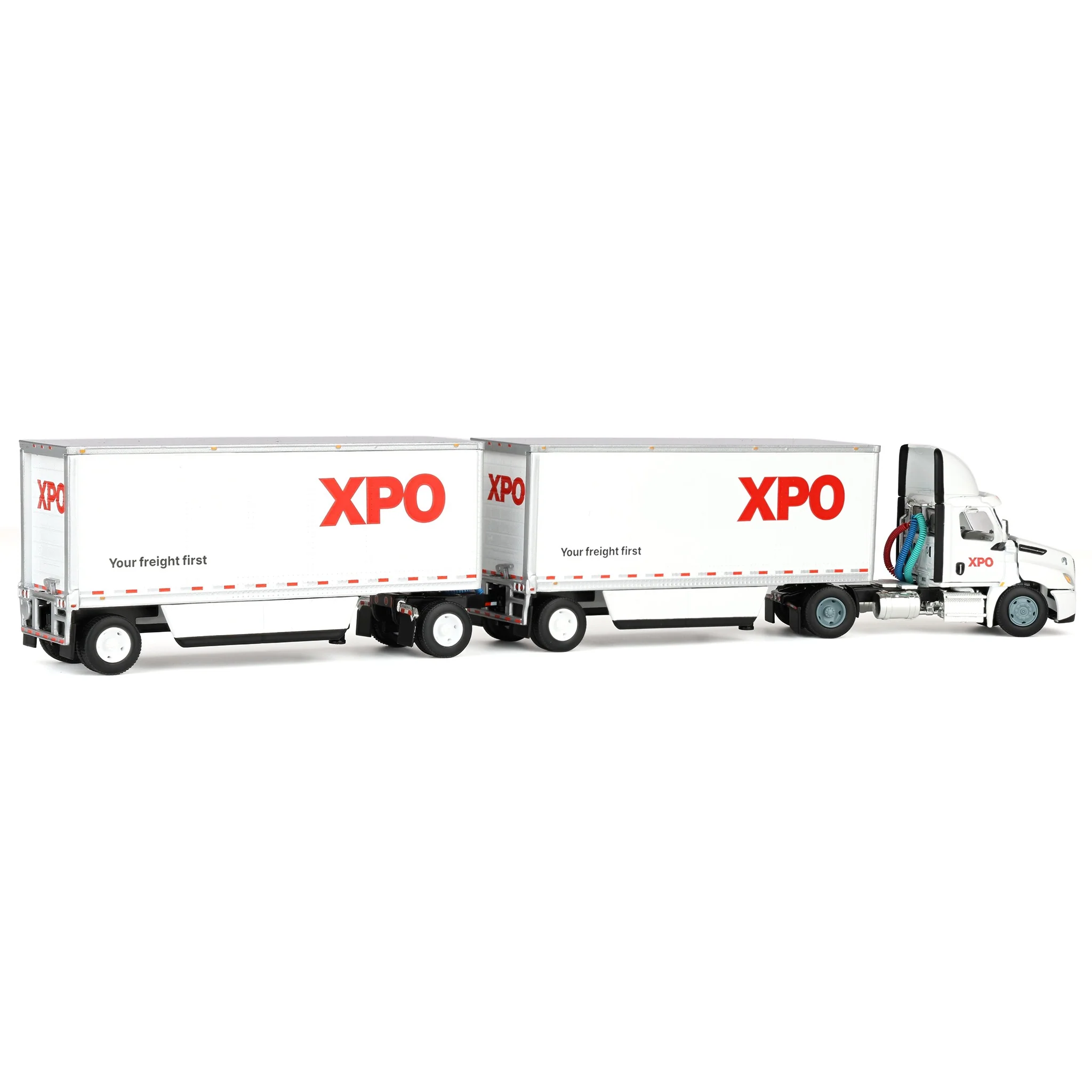 1/64 XPO Freightliner Cascadia Semi Truck with Pup Trailers, Canadian Version, DCP by First Gear - Image 3