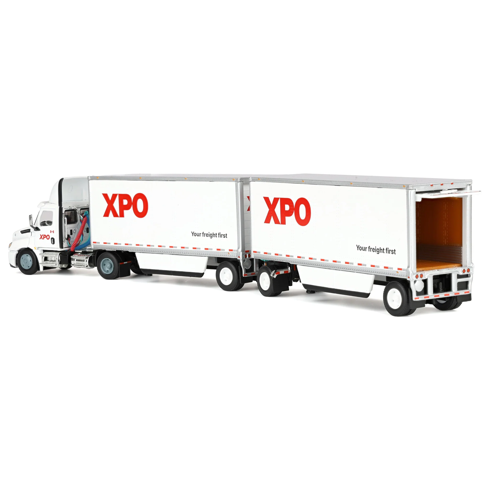 1/64 XPO Freightliner Cascadia Semi Truck with Pup Trailers, Canadian Version, DCP by First Gear - Image 4