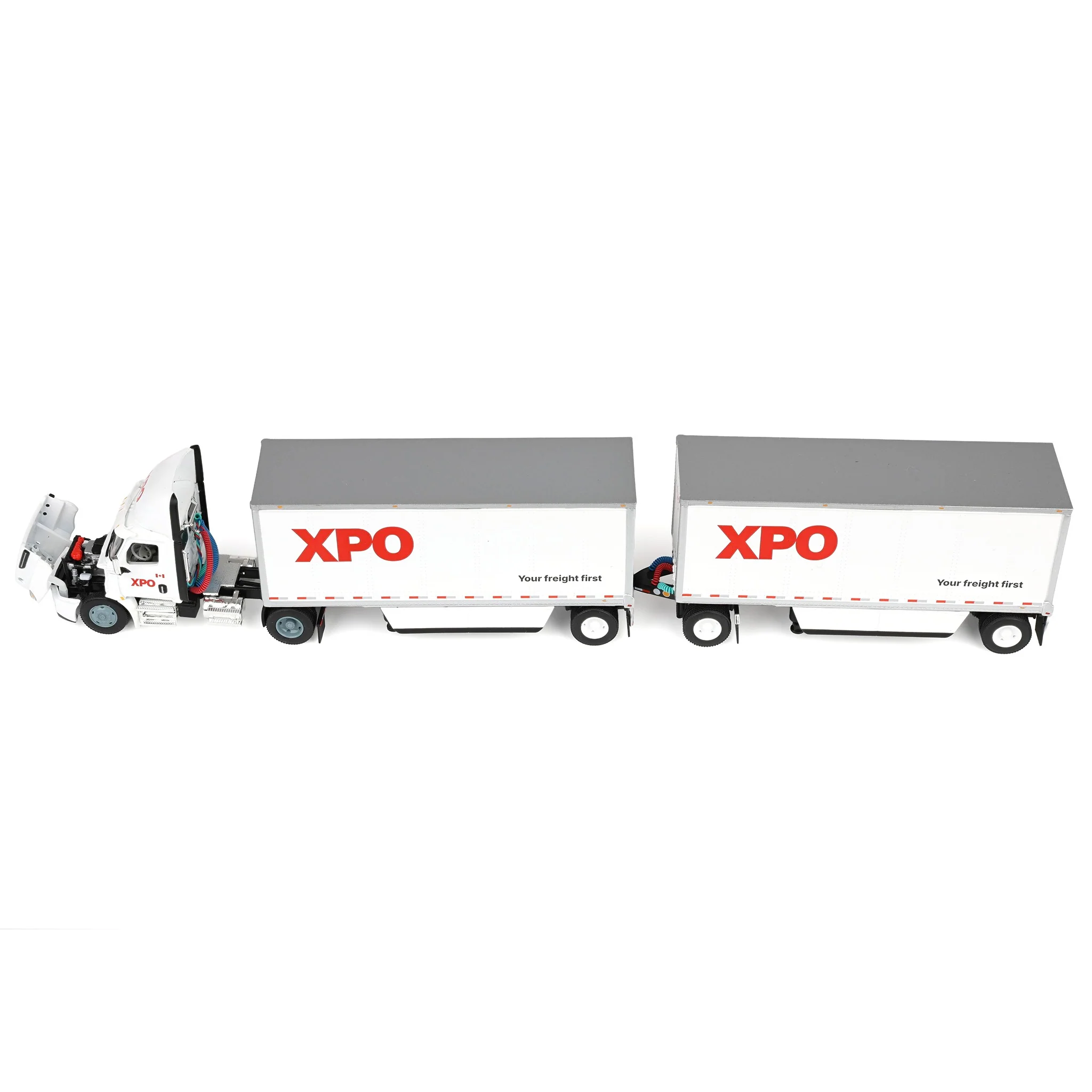 1/64 XPO Freightliner Cascadia Semi Truck with Pup Trailers, Canadian Version, DCP by First Gear - Image 5