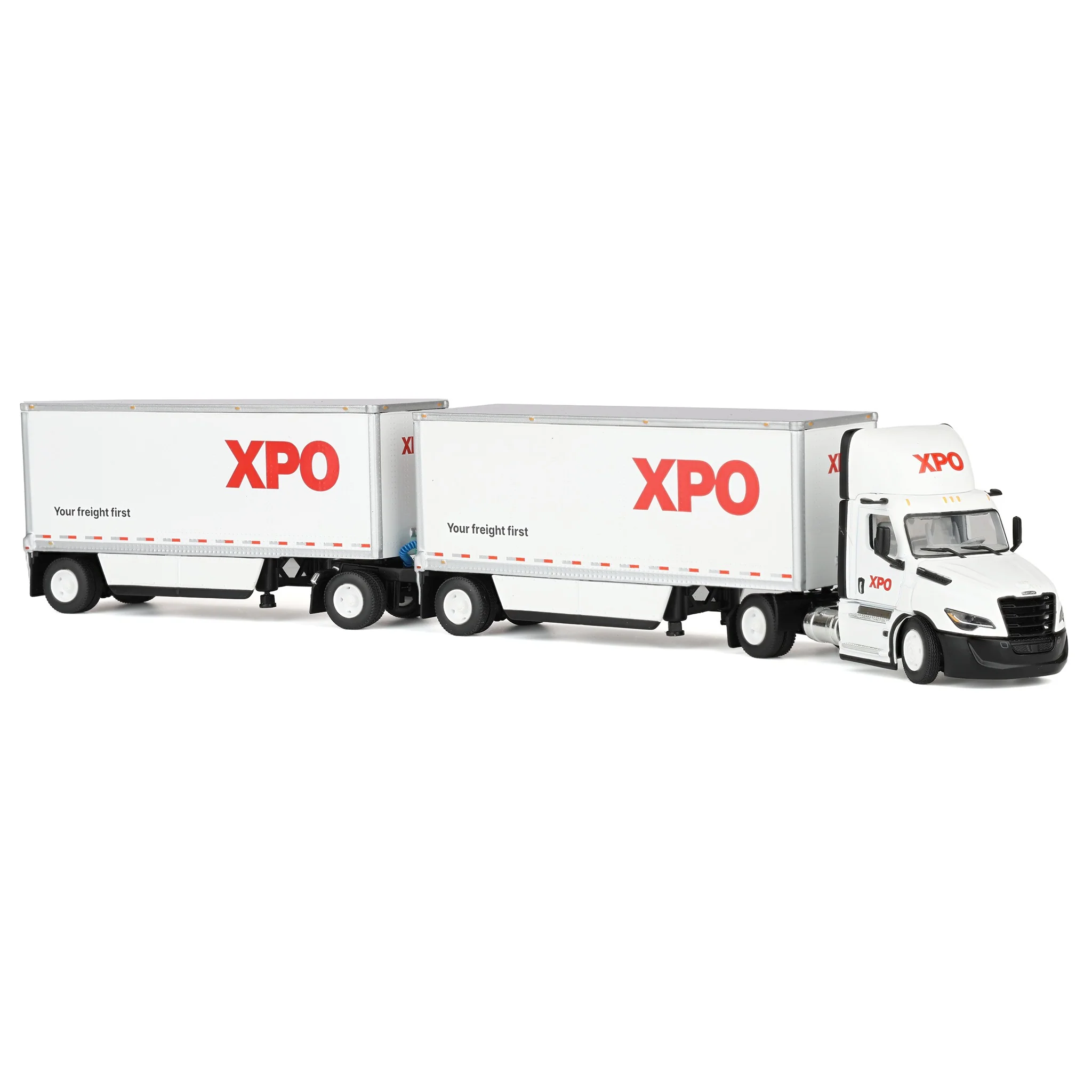 1/64 XPO Freightliner Cascadia Semi Truck with Pup Trailers, USA Version, DCP by First Gear - Image 2