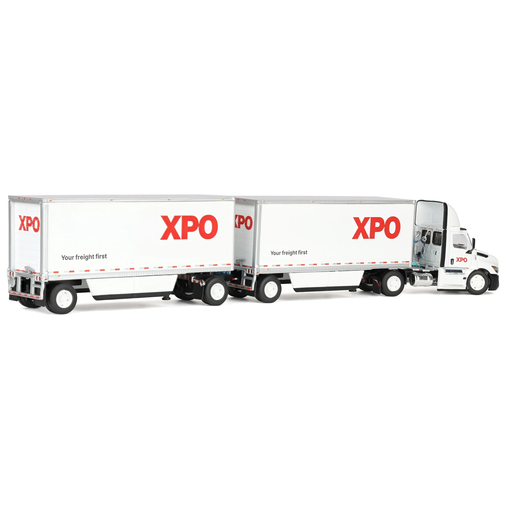 1/64 XPO Freightliner Cascadia Semi Truck with Pup Trailers, USA Version, DCP by First Gear - Image 3