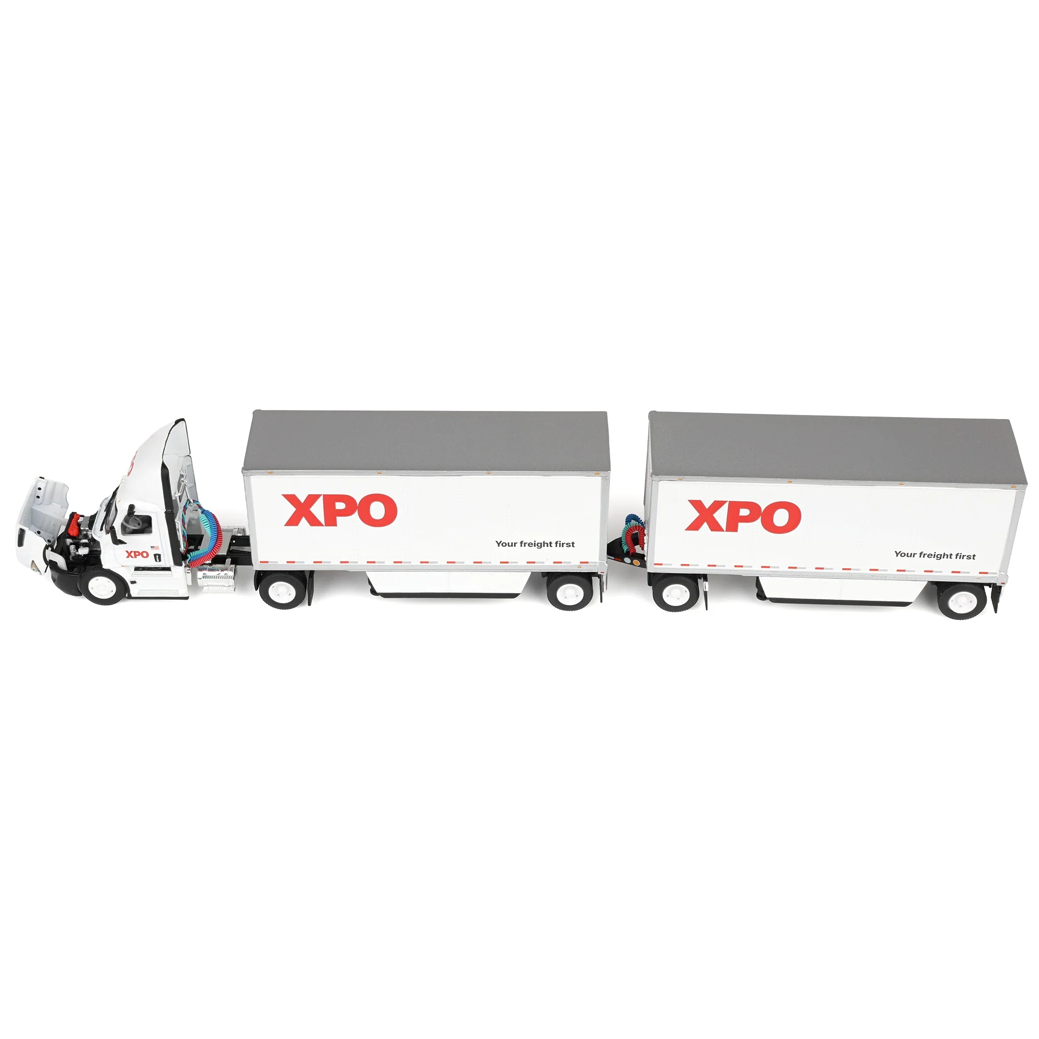 1/64 XPO Freightliner Cascadia Semi Truck with Pup Trailers, USA Version, DCP by First Gear - Image 5