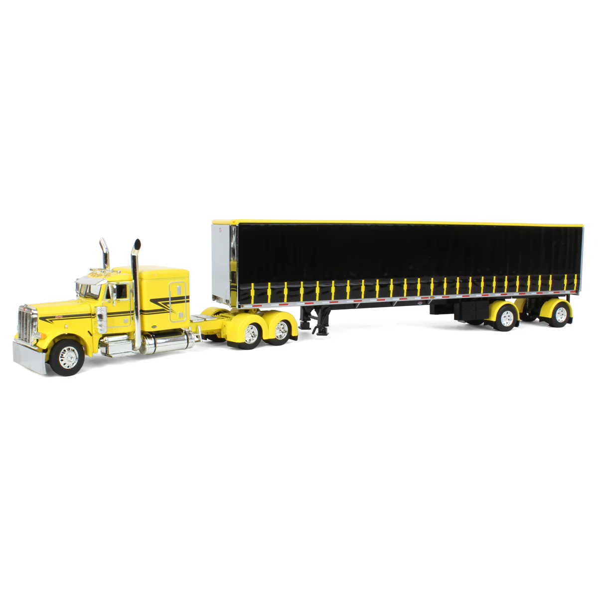 1/64 Peterbilt 379 Semi Truck with 53ft Utility Tautliner Trailer, Yellow/Black, DCP by First Gear