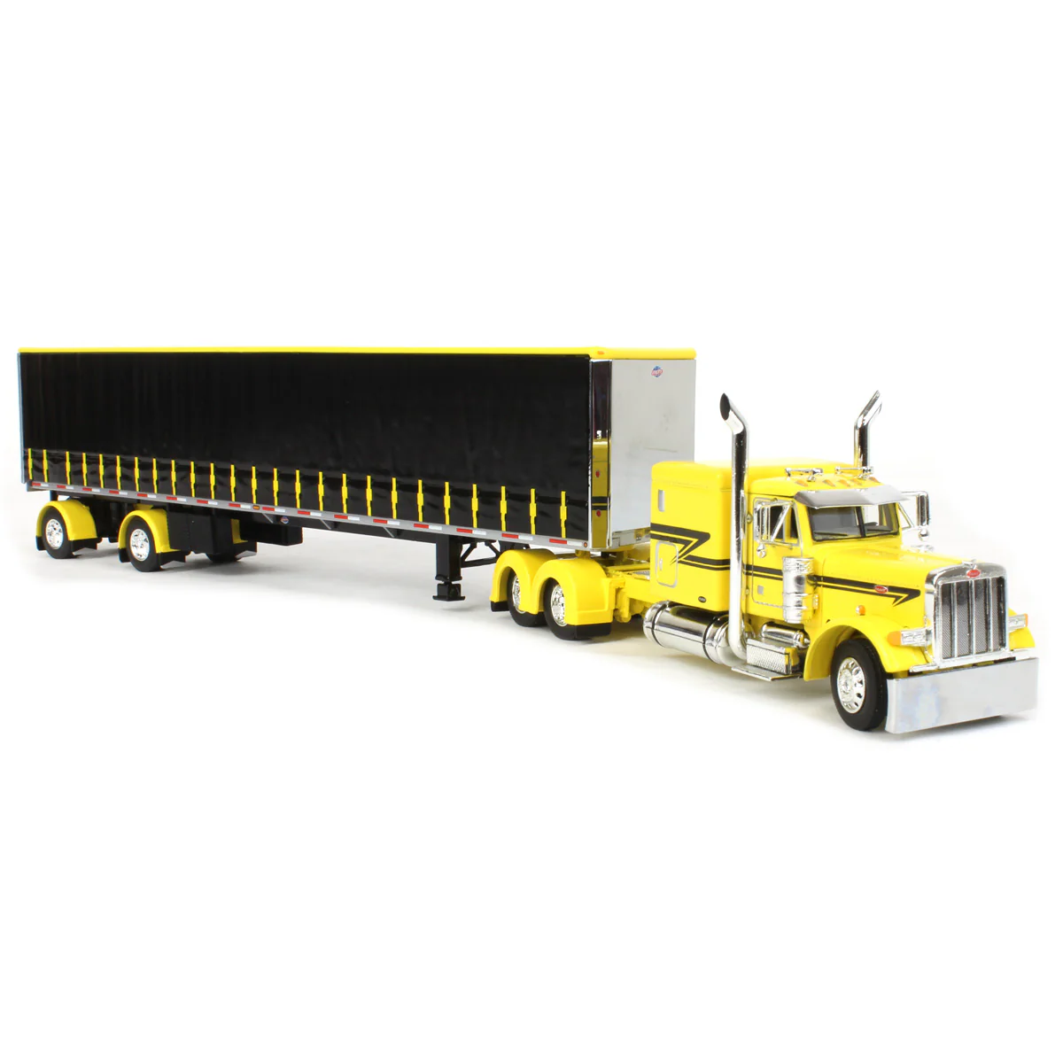 1/64 Peterbilt 379 Semi Truck with 53ft Utility Tautliner Trailer, Yellow/Black, DCP by First Gear - Image 2