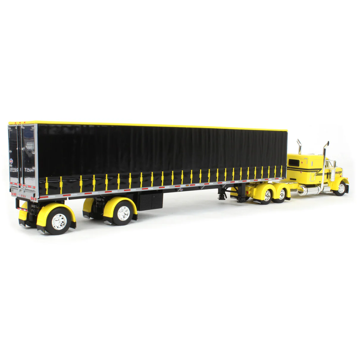 1/64 Peterbilt 379 Semi Truck with 53ft Utility Tautliner Trailer, Yellow/Black, DCP by First Gear - Image 3