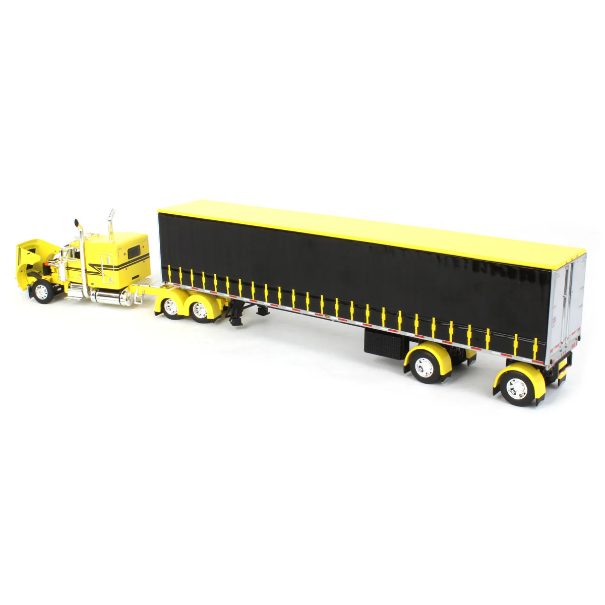 1/64 Peterbilt 379 Semi Truck with 53ft Utility Tautliner Trailer, Yellow/Black, DCP by First Gear - Image 4