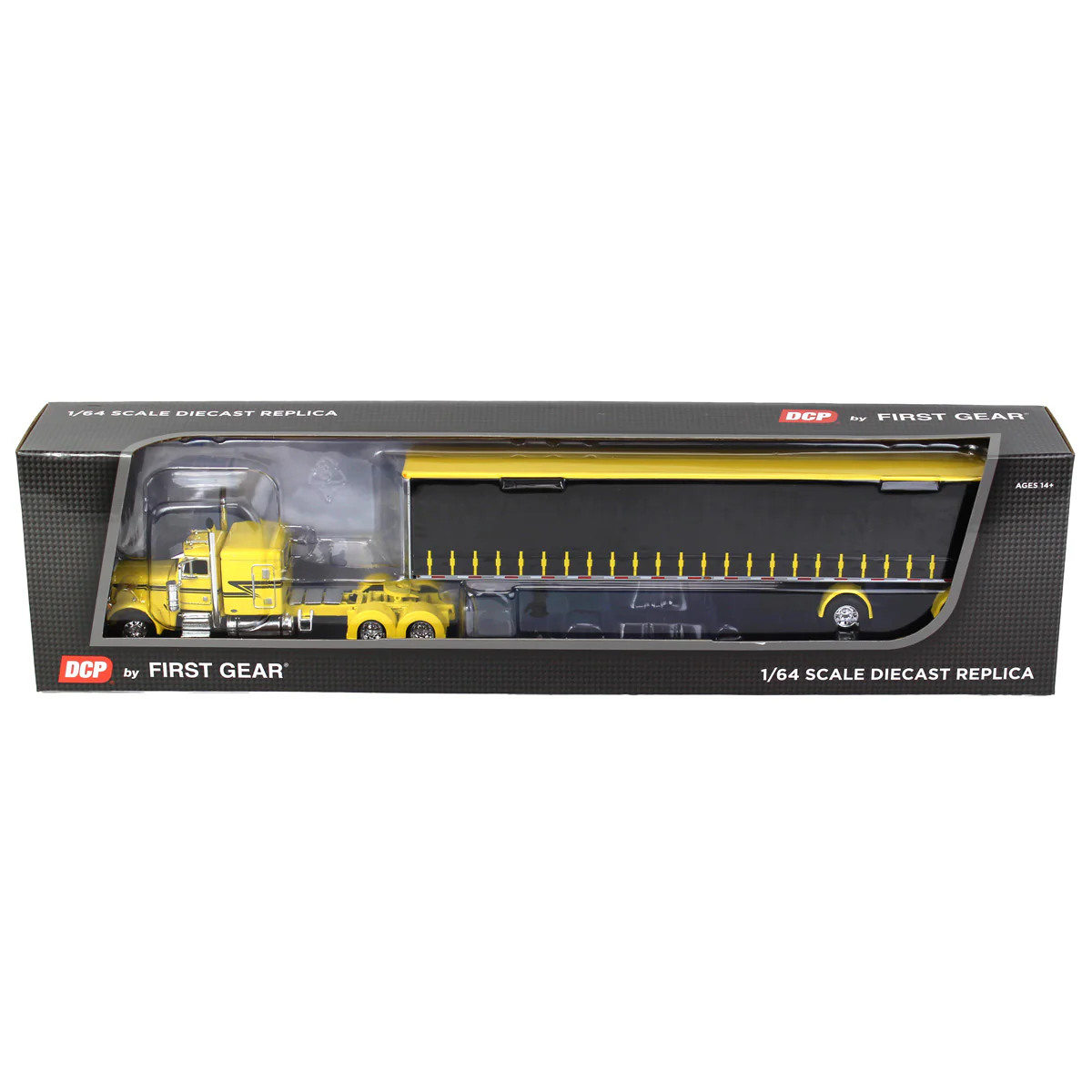 1/64 Peterbilt 379 Semi Truck with 53ft Utility Tautliner Trailer, Yellow/Black, DCP by First Gear - Image 5