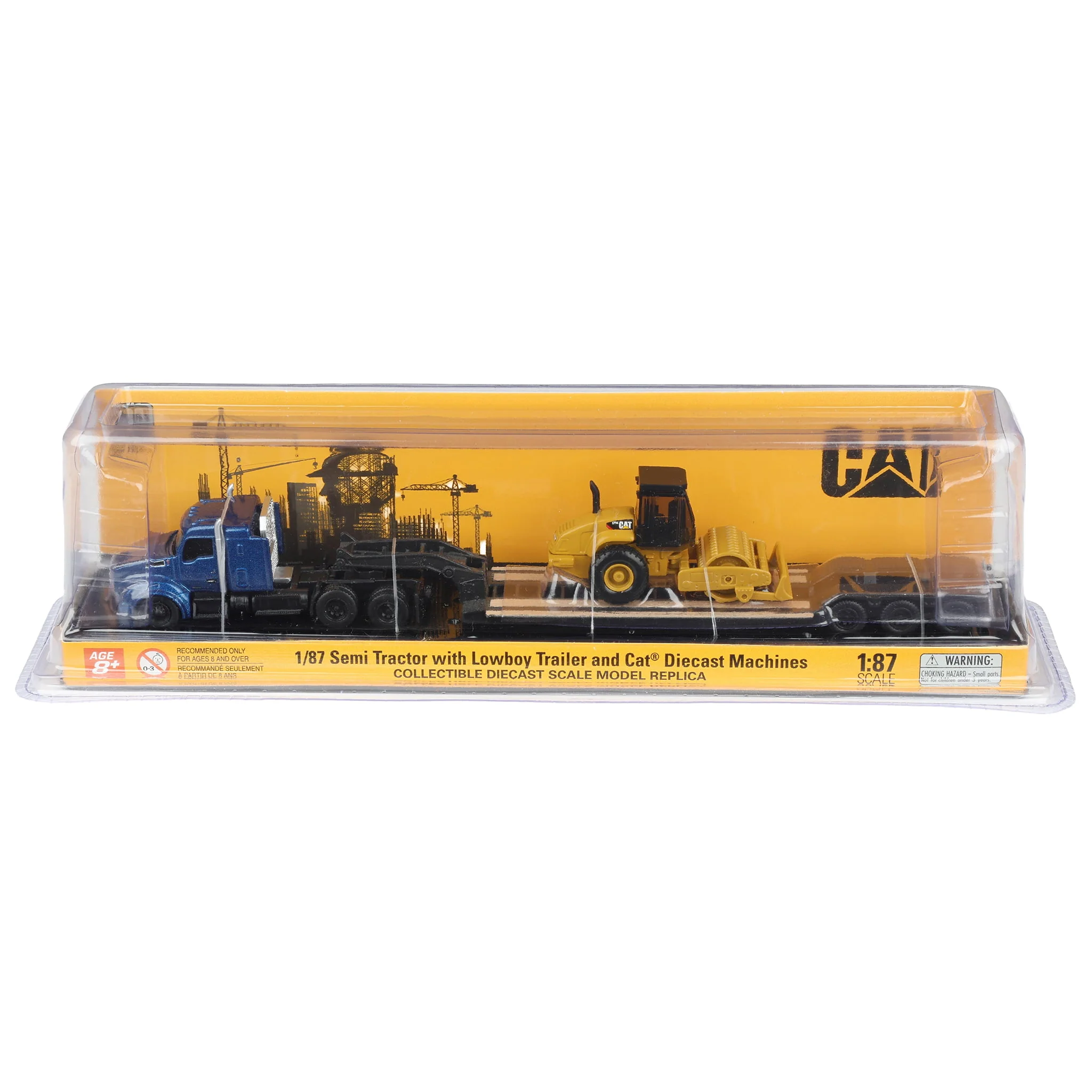 1/87 Black Kenworth T880 Semi Truck with Lowboy Trailer & CAT Roller by Diecast Masters - Image 6