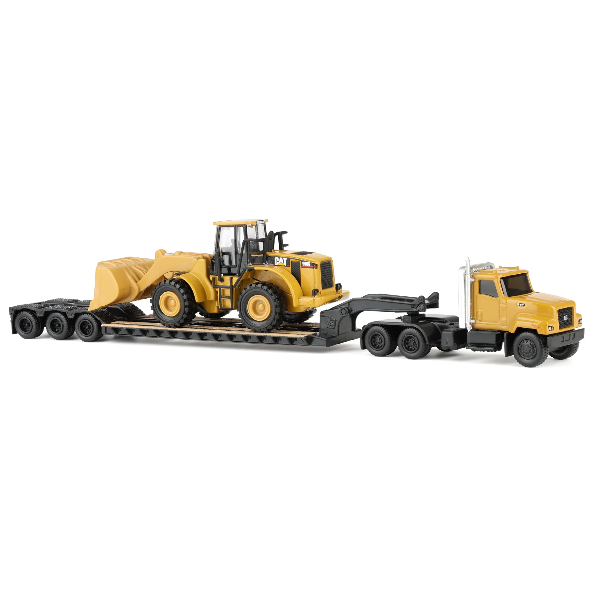 1/87 Caterpillar CT681 Day Cab Semi Truck with Lowboy Trailer & 950G Wheel Loader by Diecast Masters - Image 2