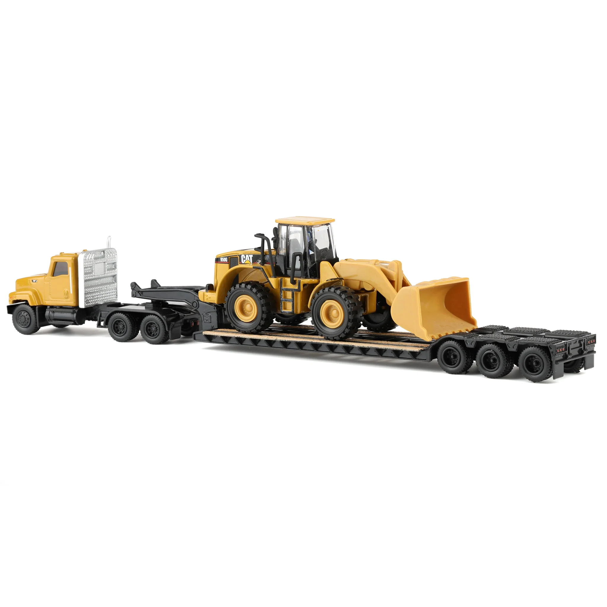 1/87 Caterpillar CT681 Day Cab Semi Truck with Lowboy Trailer & 950G Wheel Loader by Diecast Masters - Image 4