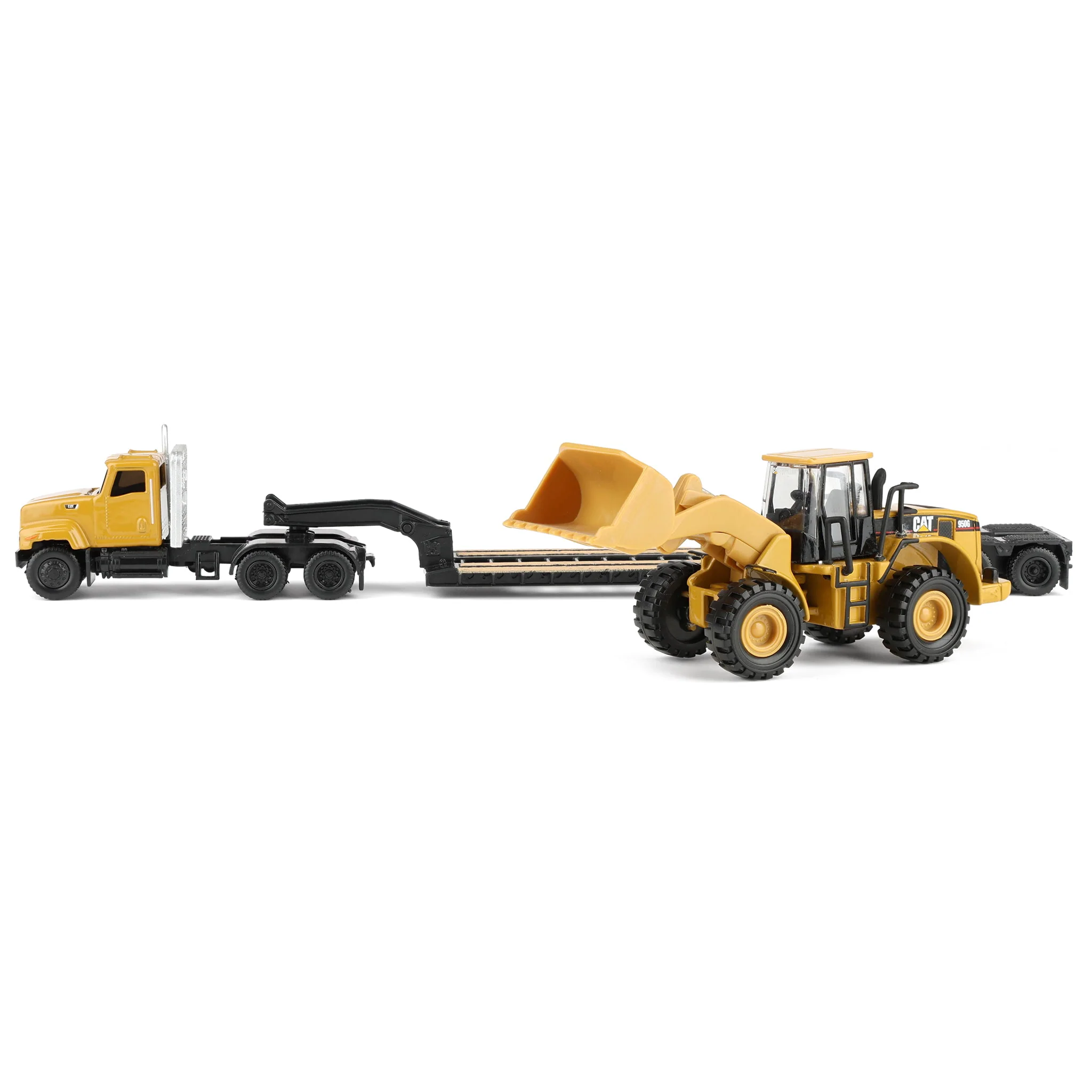 1/87 Caterpillar CT681 Day Cab Semi Truck with Lowboy Trailer & 950G Wheel Loader by Diecast Masters - Image 5