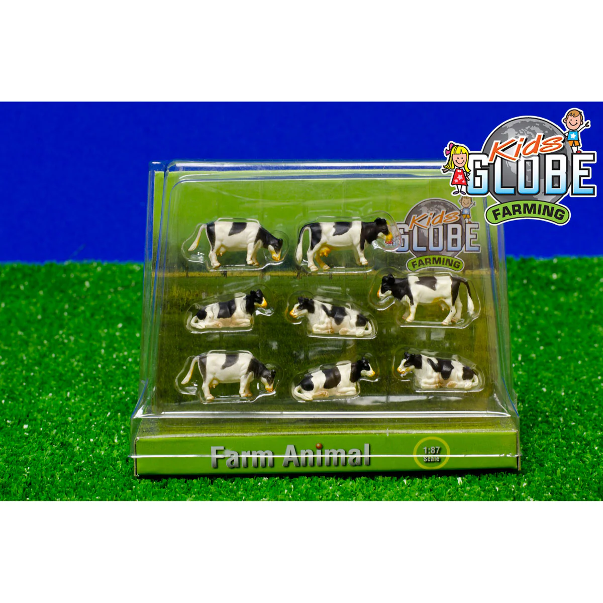 1/87 Set of 8 Black & White Cows Laying and Standing by Kids Globe - Image 2