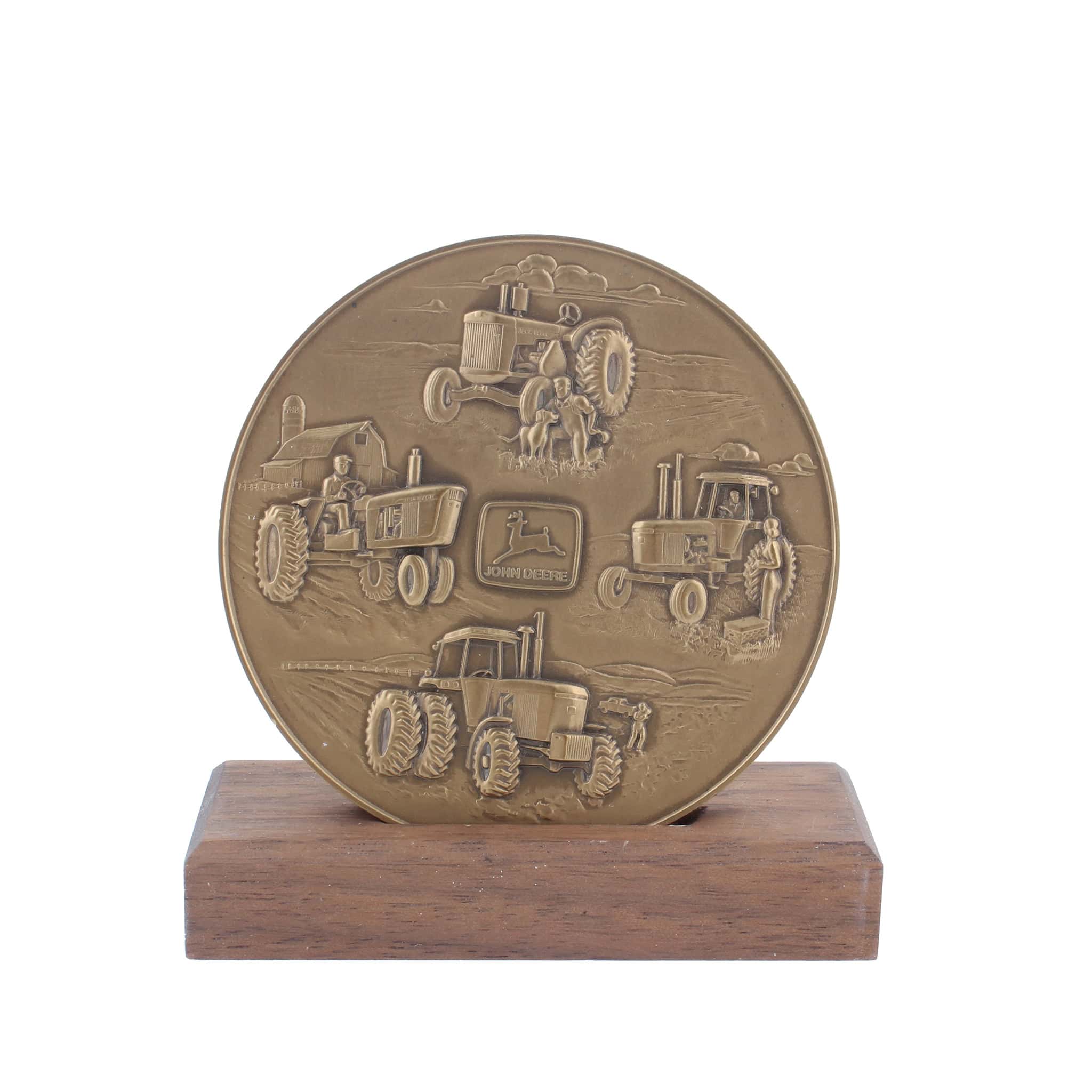1983 Bronze John Deere Calendar Medallion, Four Generations 830, 4010, 4630, 50 Tractors - Image 2