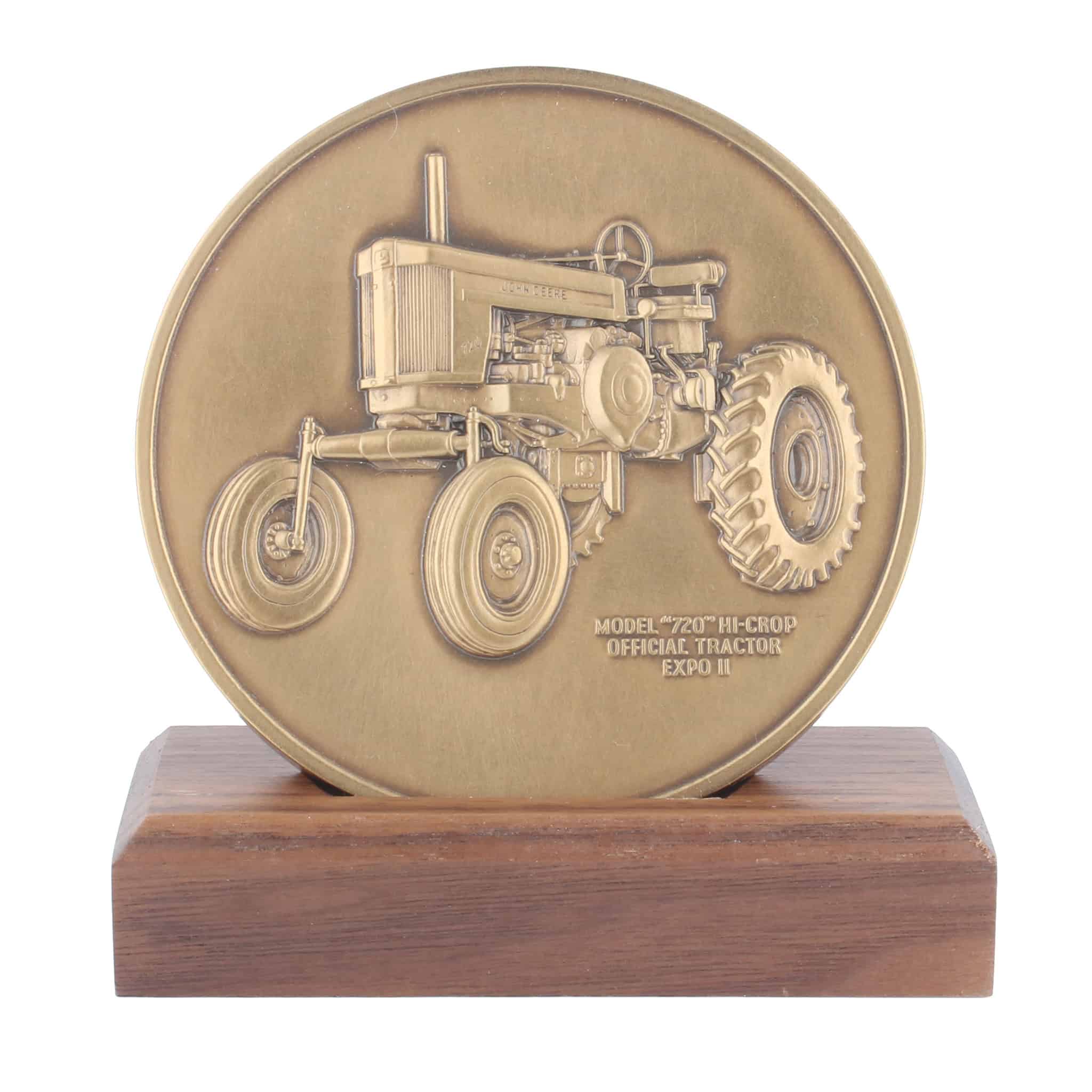 1990 John Deere Expo II World's Fair 2 Cylinder Tractors Bronze Medallion of Model 720 Hi-Crop - Image 2