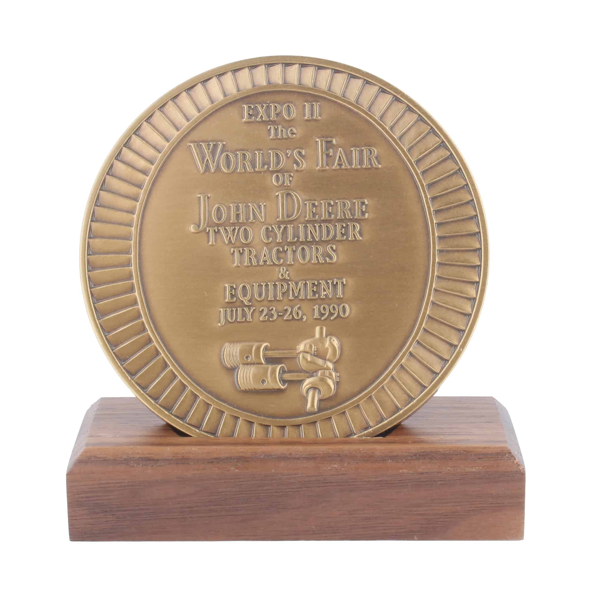 1990 John Deere Expo II World's Fair 2 Cylinder Tractors Bronze Medallion of Model 720 Hi-Crop - Image 3