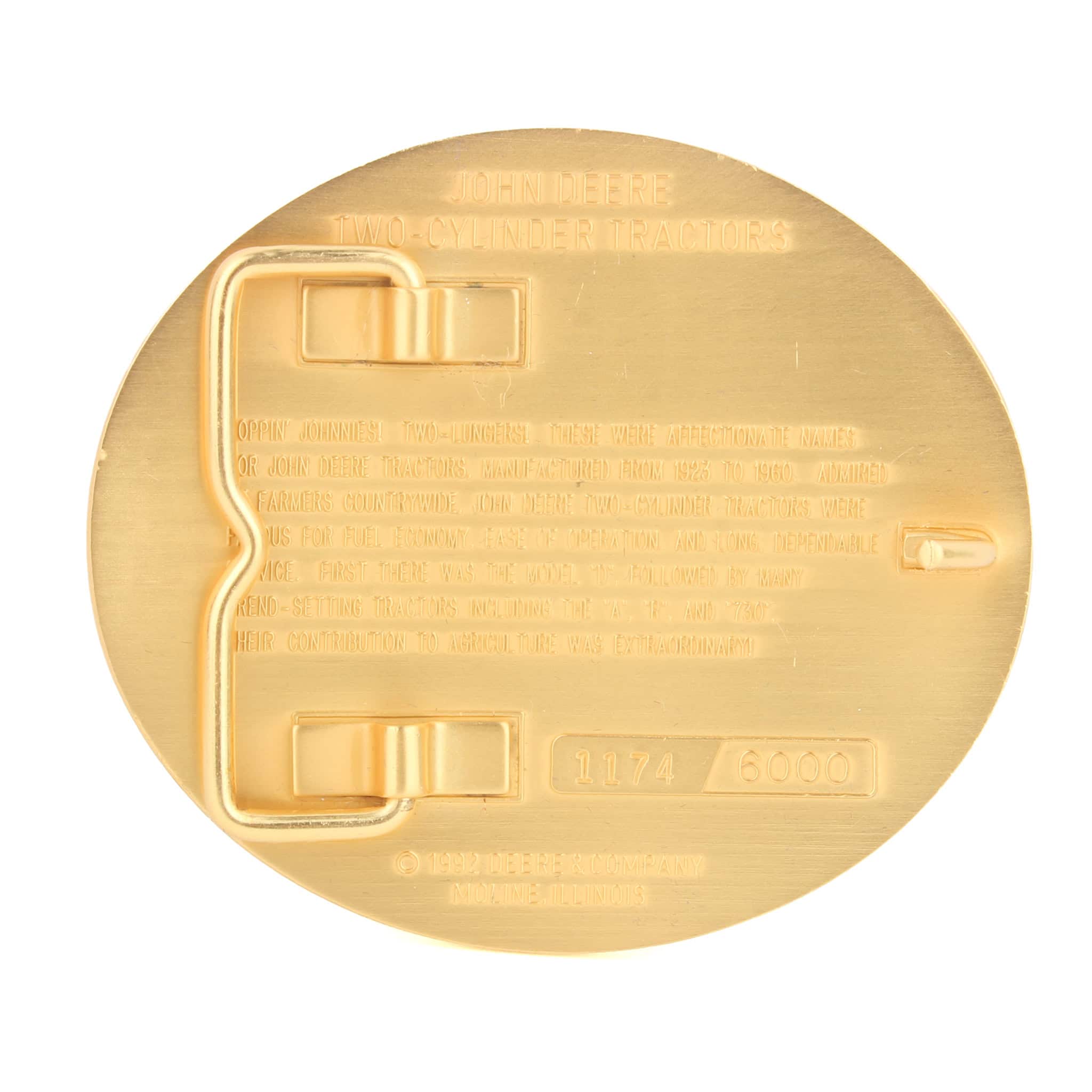 1992 John Deere 2 Cylinder Tractors 24k Gold Plated Oval Belt Buckle - Image 3