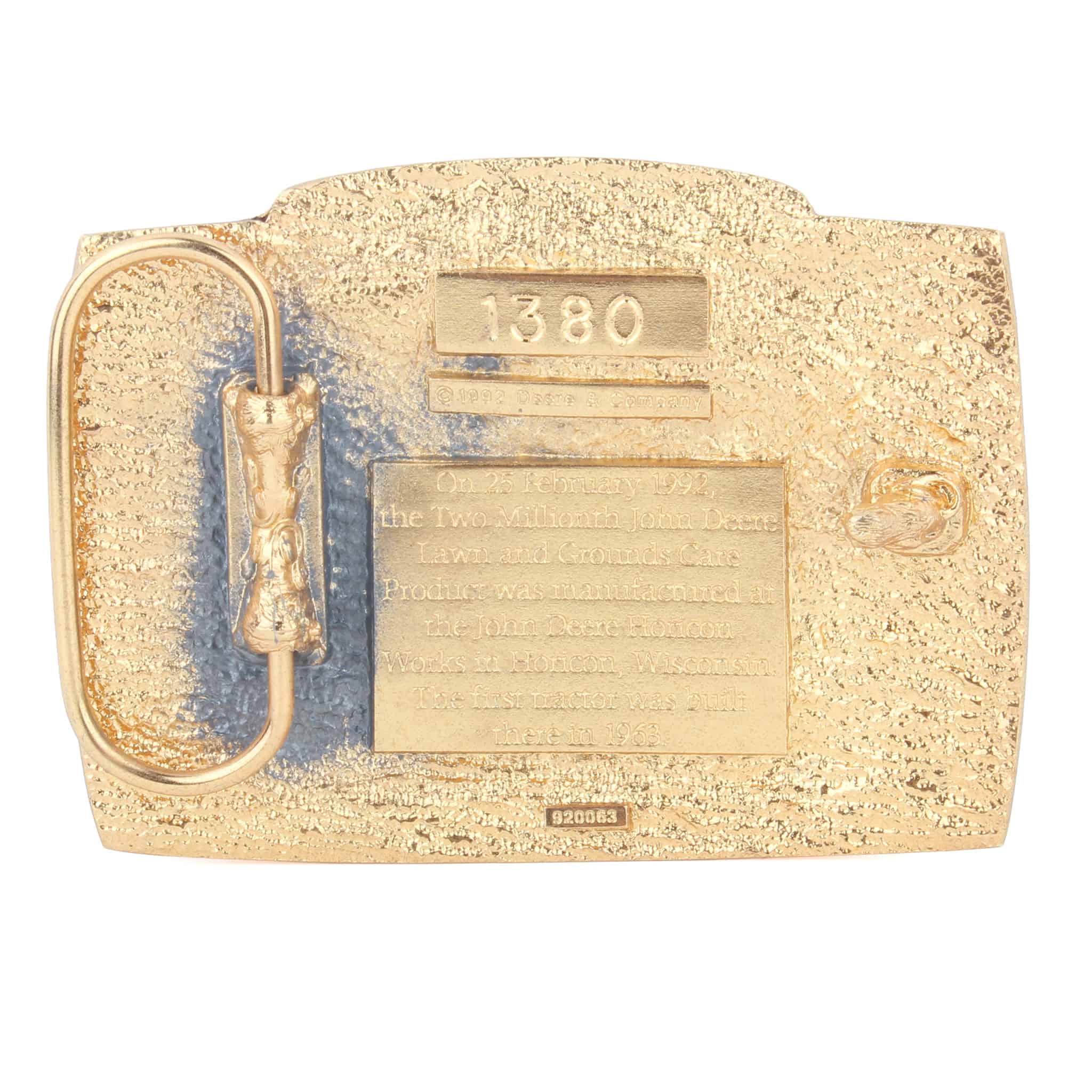 1992 John Deere 2 Million Lawn & Grounds Care Tractor 24k Gold Plated Belt Buckle - Image 2