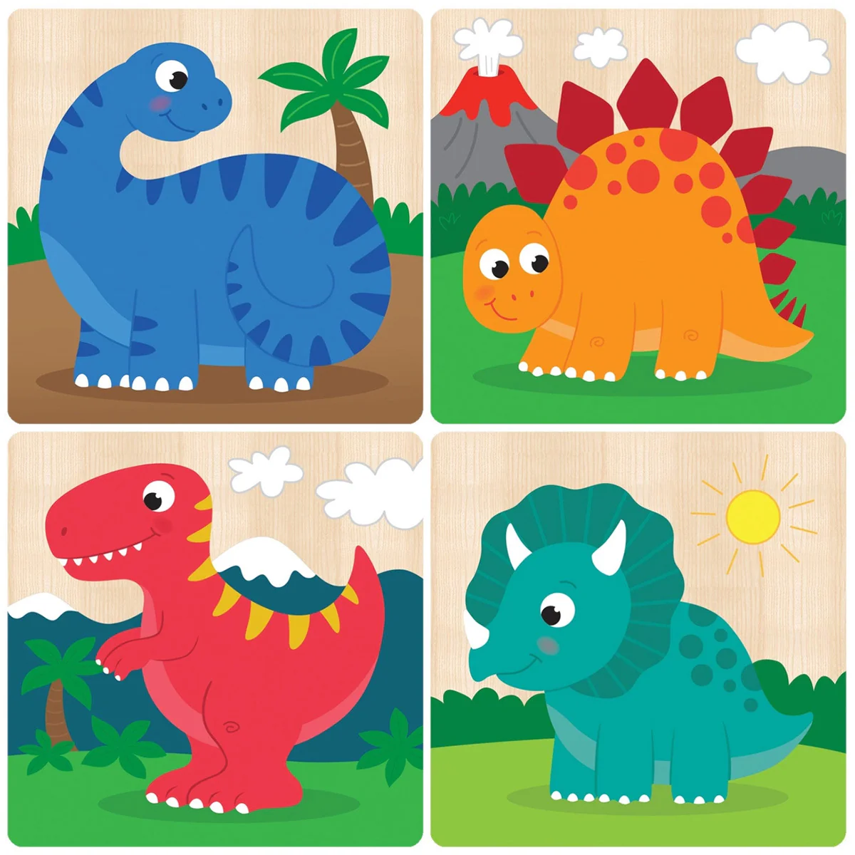 4-pack of Chunky Wood Dinosaur Puzzles - Image 2