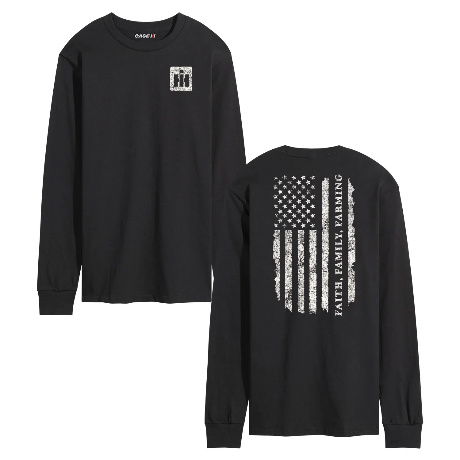 Adult IH Faith Family Farming Flag Black Long Sleeve Shirt