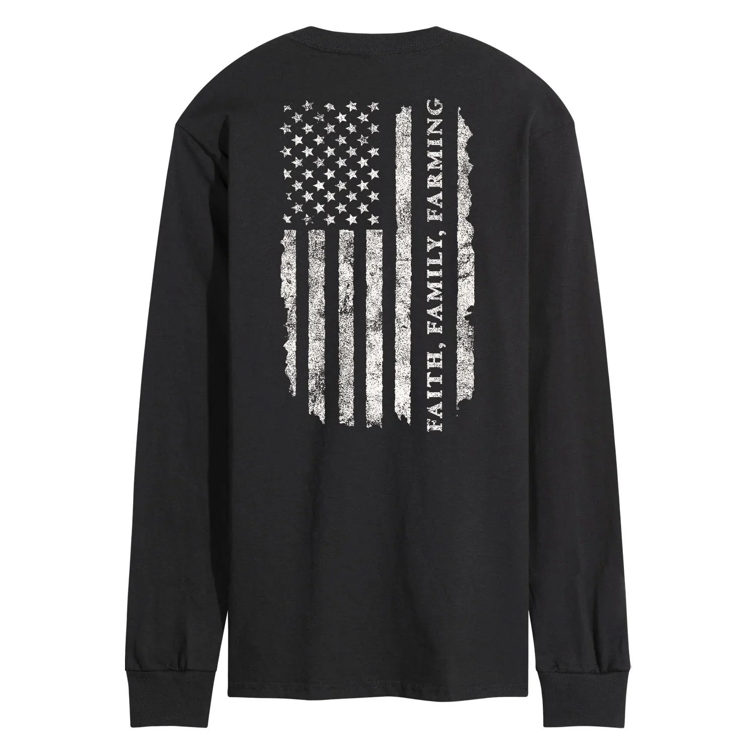 Adult IH Faith Family Farming Flag Black Long Sleeve Shirt - Image 3
