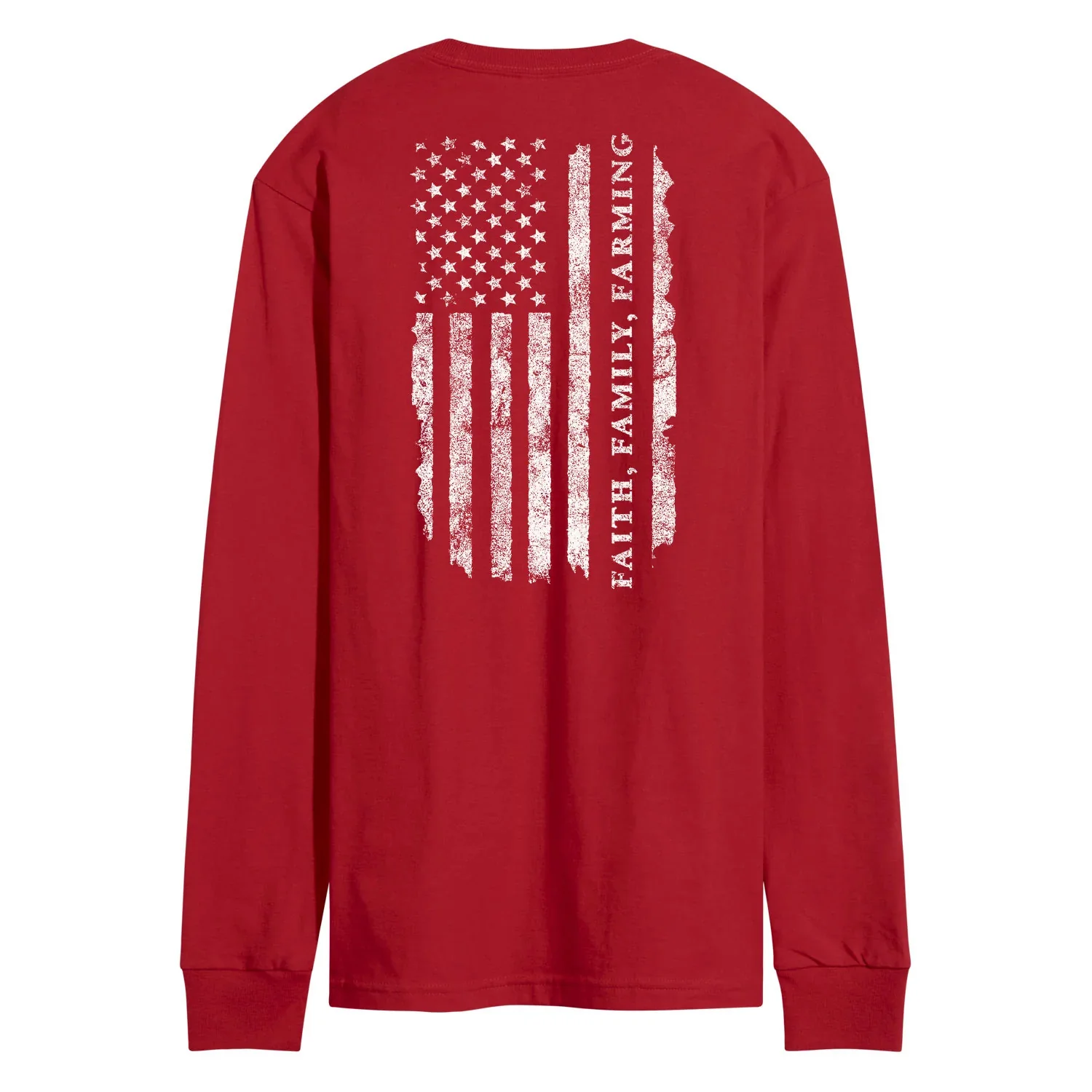 Adult IH Faith Family Farming Flag Red Long Sleeve Shirt - Image 3
