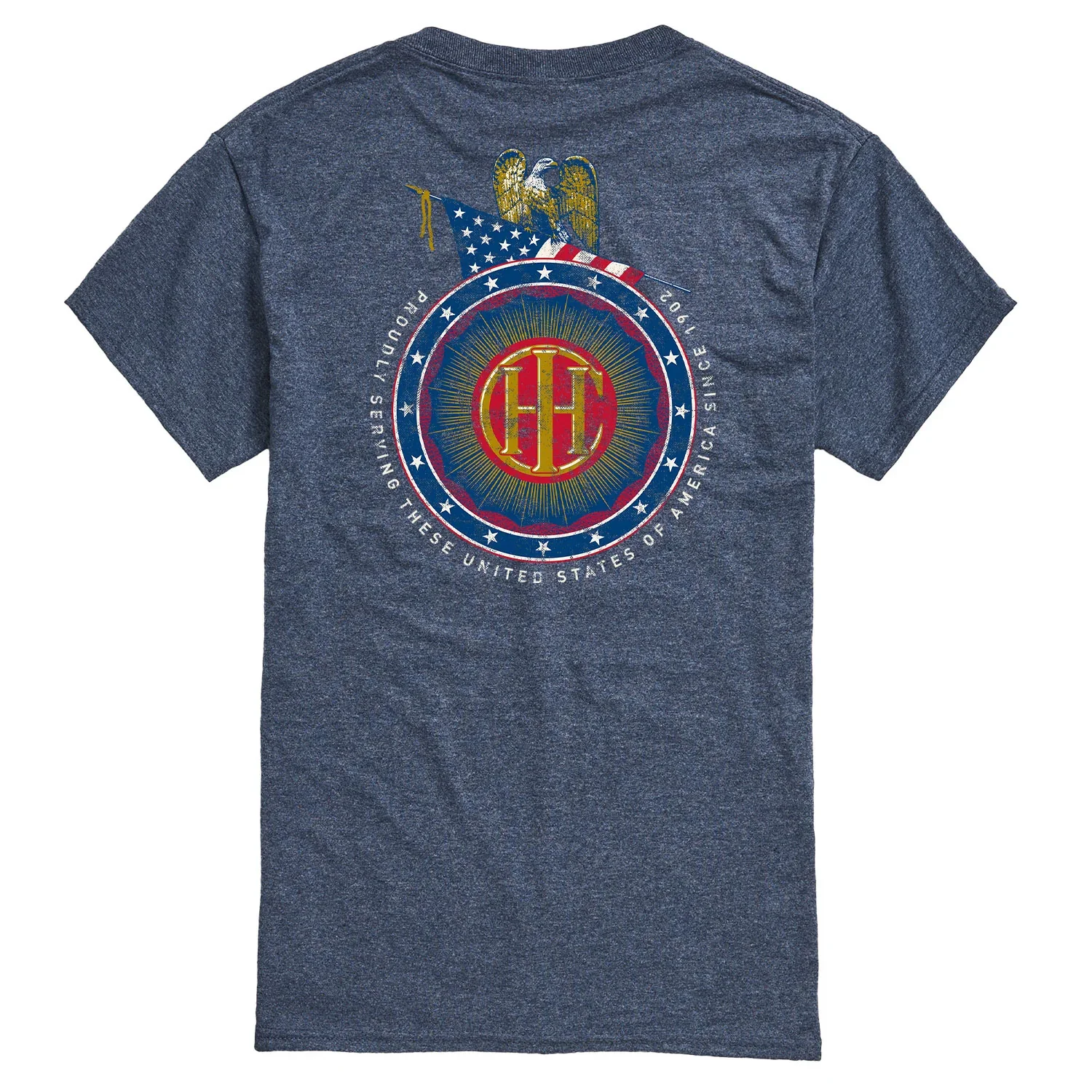 Adult IHC Circle Logo Proudly Serving Since 1902 Heather Blue Short Sleeve T-Shirt - Image 3