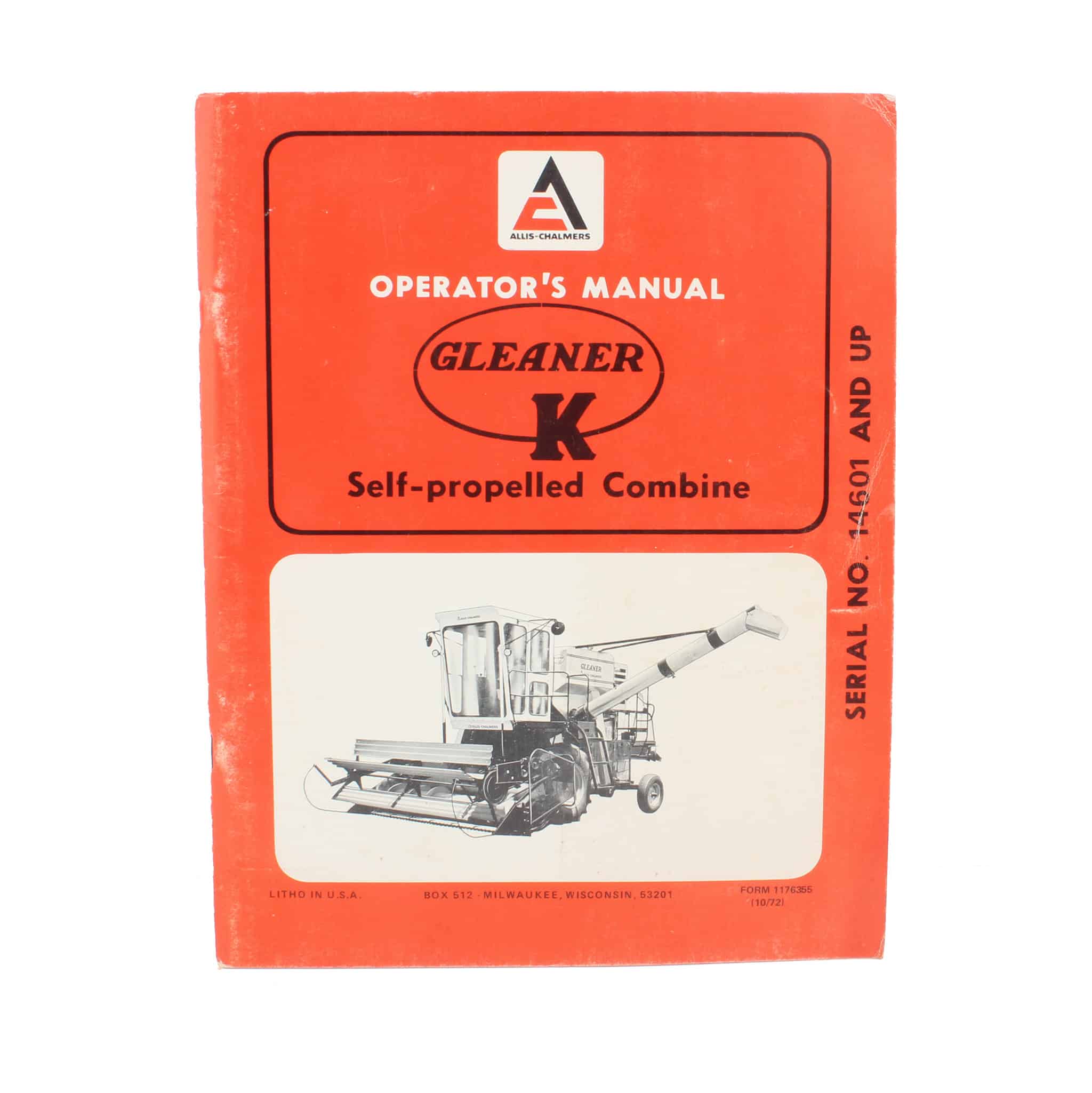 Allis Chalmers Gleaner K Self-propelled Combine Operator's Manual, Serial No. 14601 and Up
