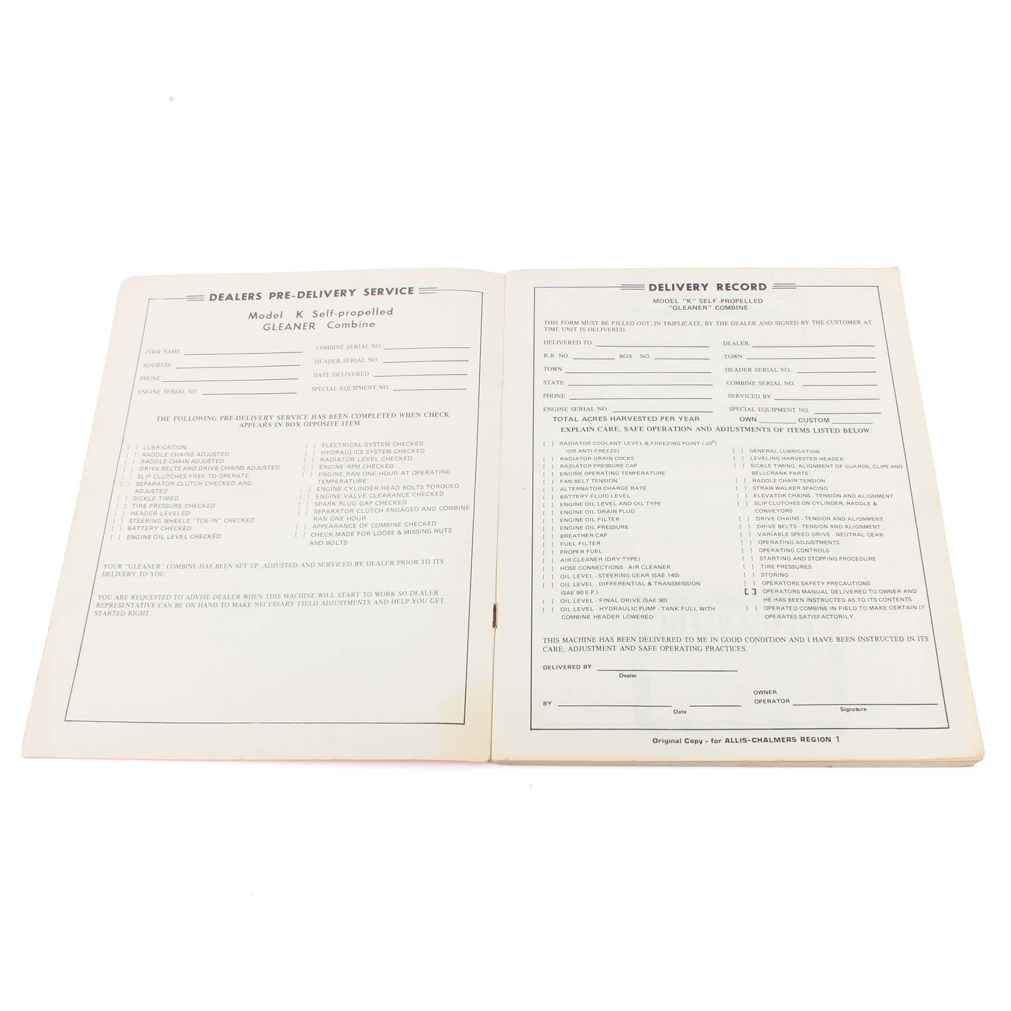 Allis Chalmers Gleaner K Self-propelled Combine Operator's Manual, Serial No. 14601 and Up - Image 2