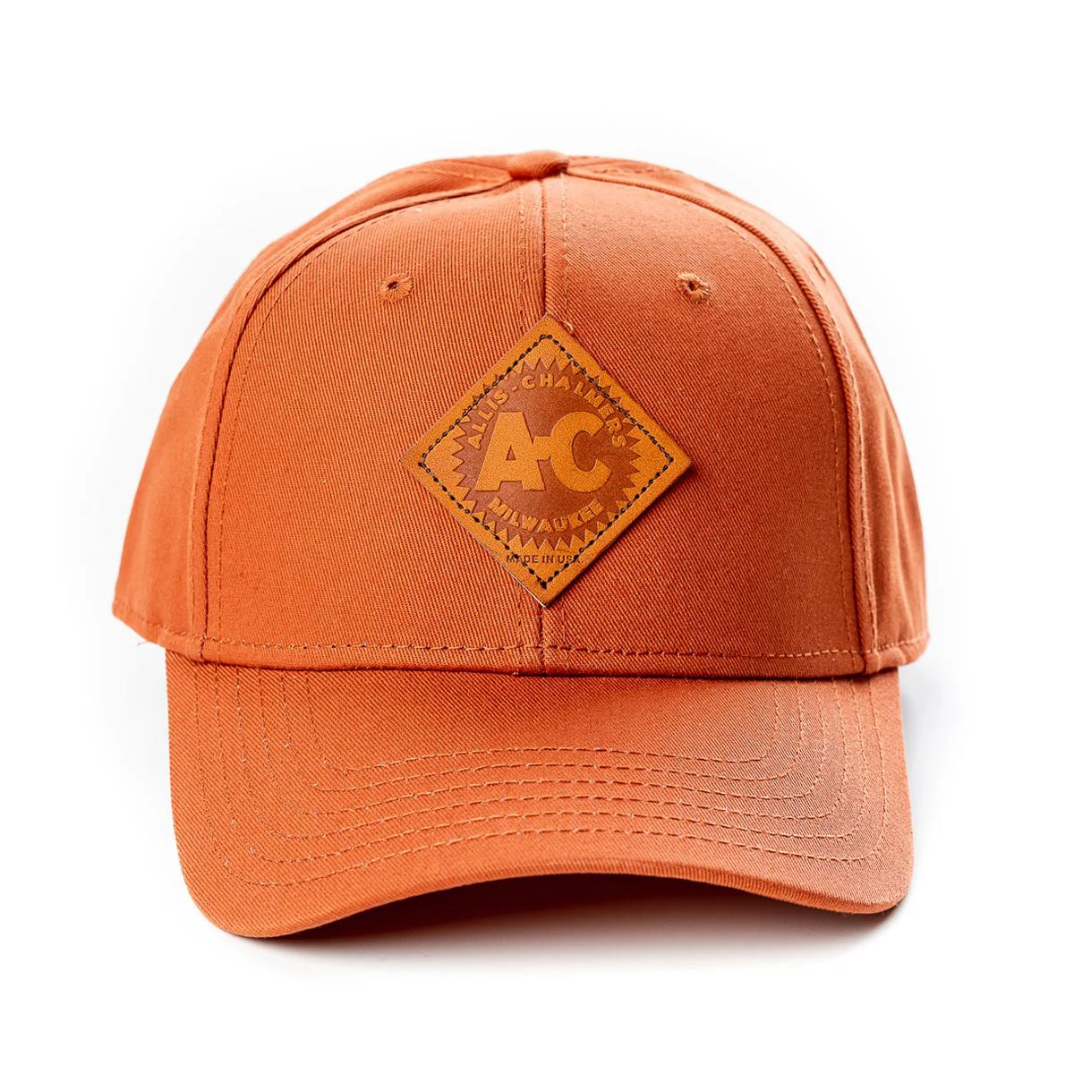 Allis Chalmers Vintage Starburst Logo Leather Emblem Hat, Solid Burnt Orange - Image 2