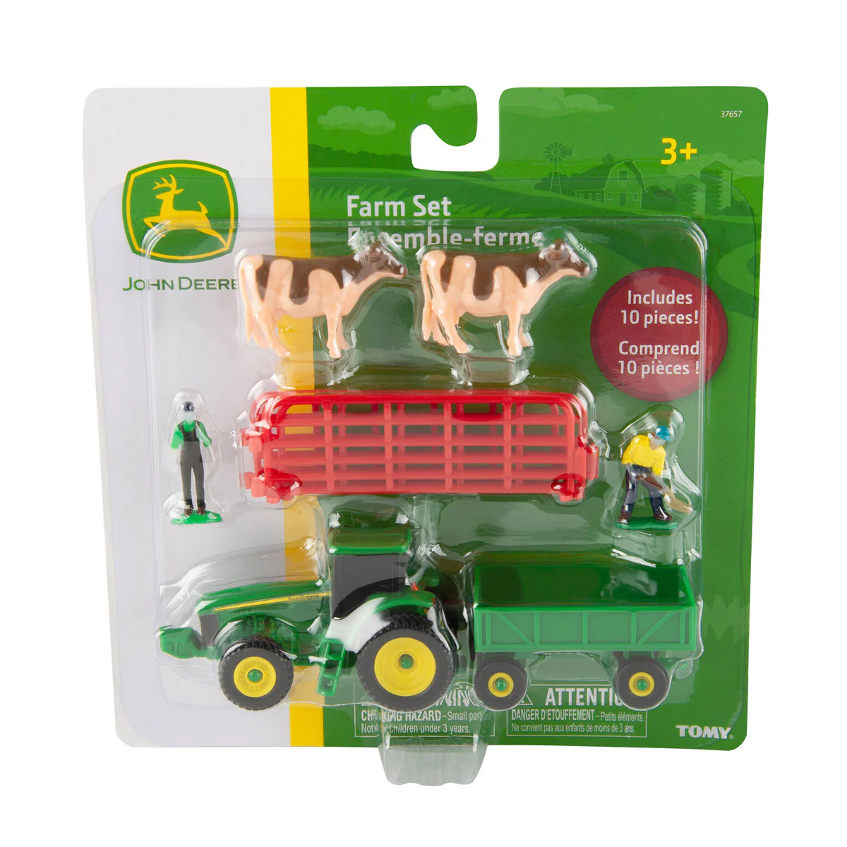 (Approx.) 1/64 John Deere Farm Set with Tractor, Wagon, 2 Farmers, 2 Cows & Fence by ERTL - Image 2