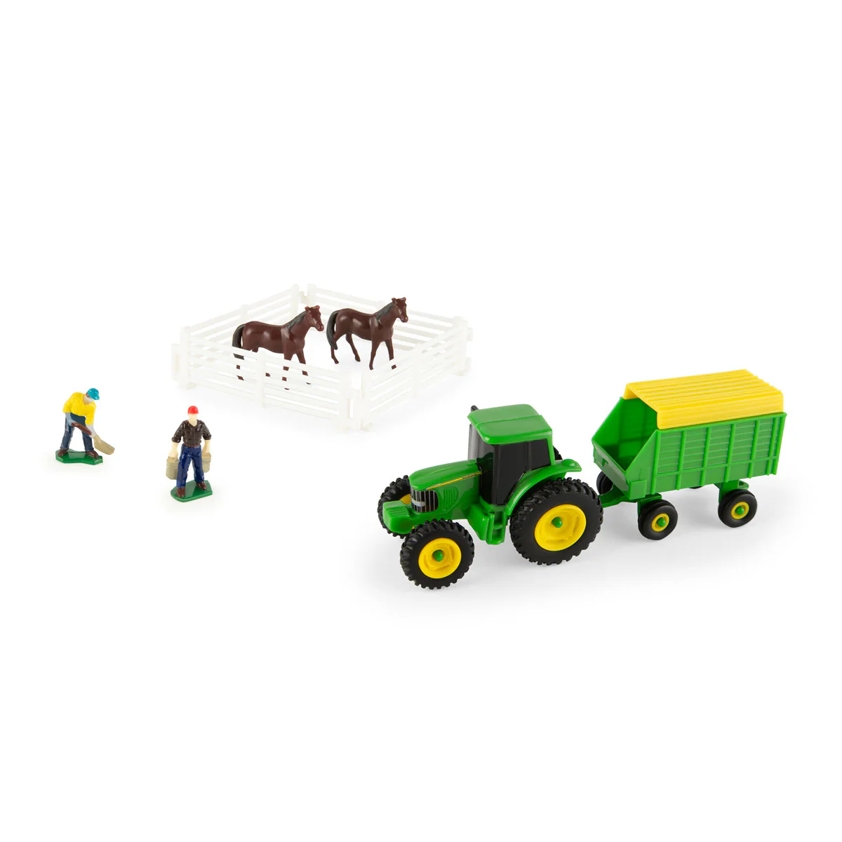 (Approx.) 1/64 John Deere Farm Set with Tractor, Wagon, Horses, Farmers & Fence by ERTL