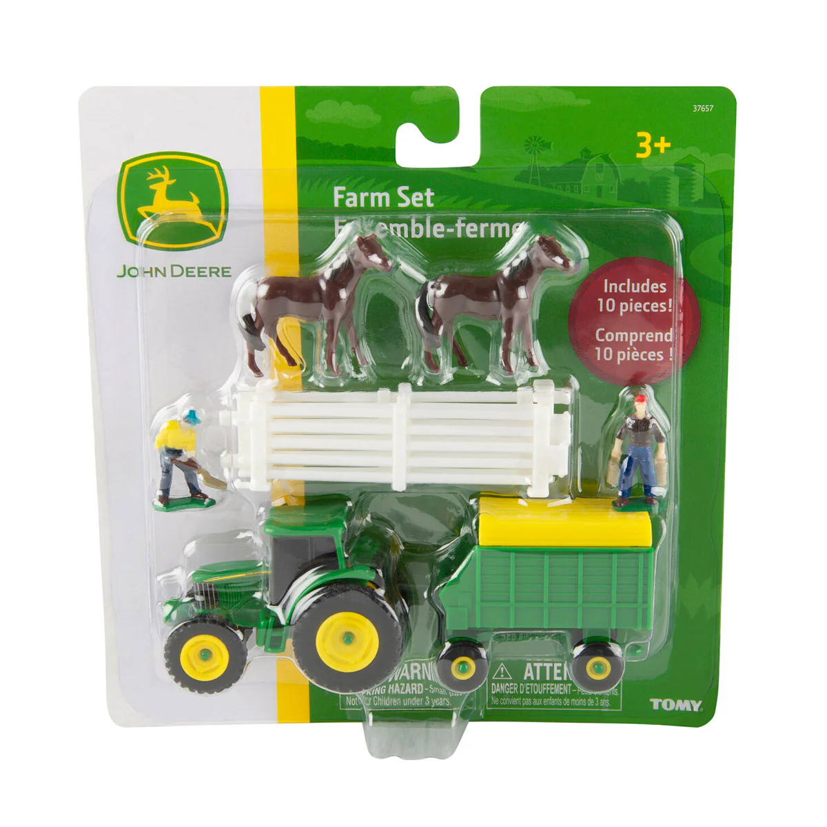 (Approx.) 1/64 John Deere Farm Set with Tractor, Wagon, Horses, Farmers & Fence by ERTL - Image 2